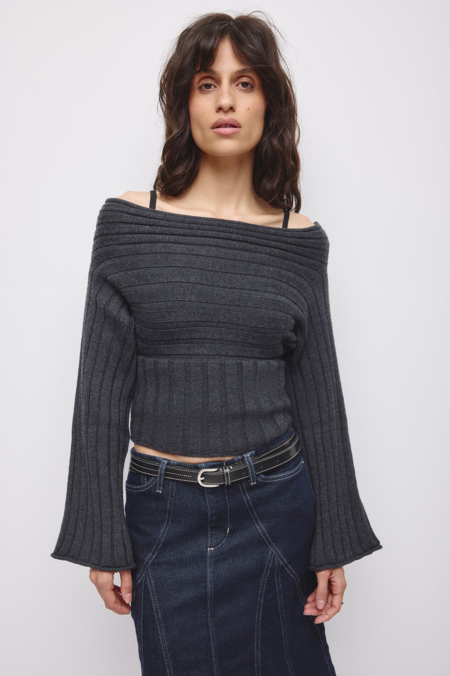 Women's Elina Convertible Sweater in Black Melange