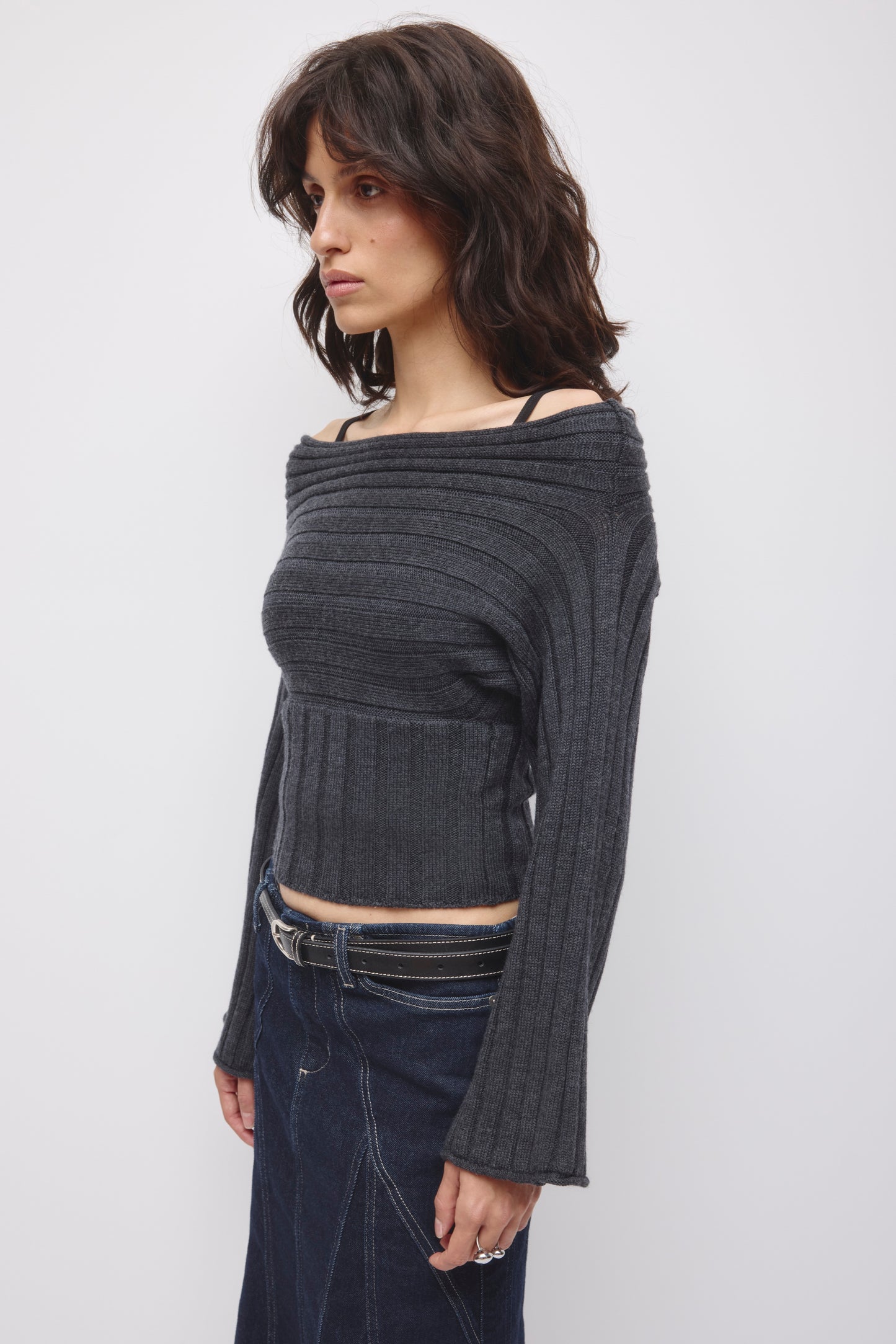 Women's Elina Convertible Sweater in Black Melange
