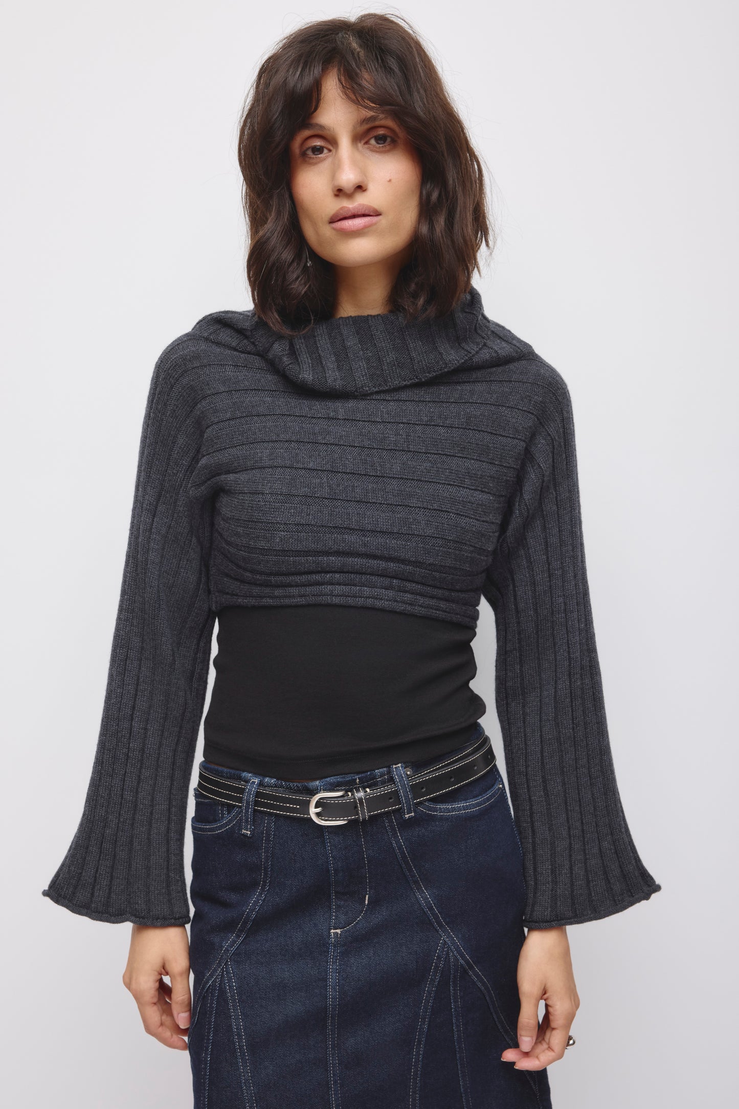 Women's Elina Convertible Sweater in Black Melange