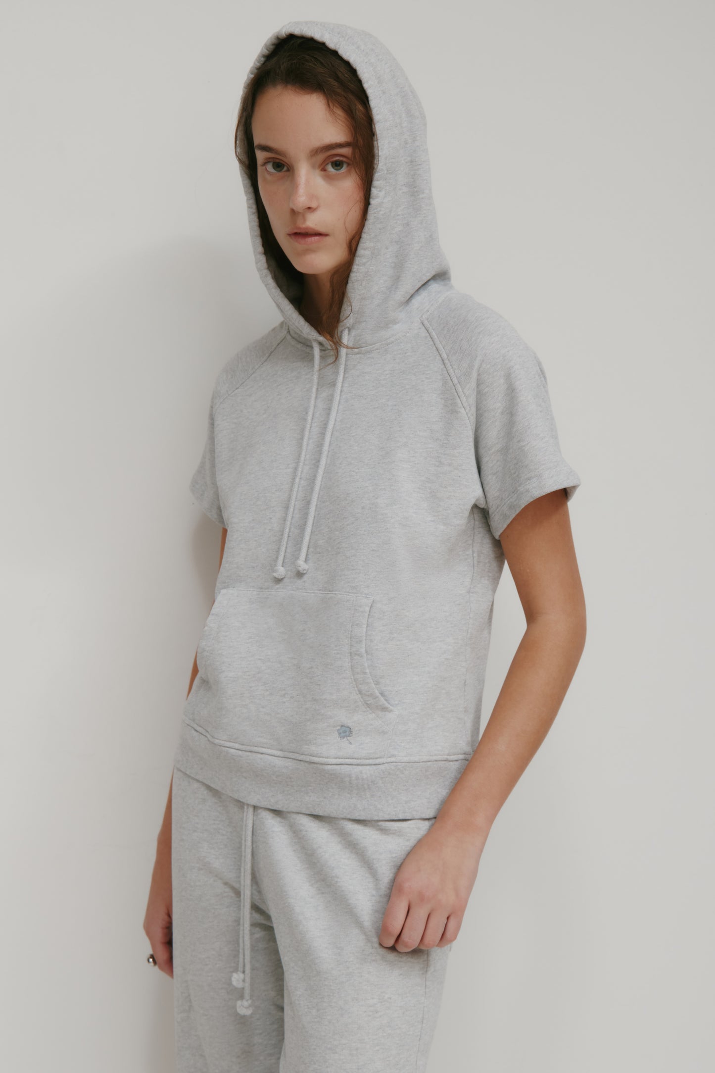 Women's French Terry Shortsleeve Hoodie in Cloud Mix