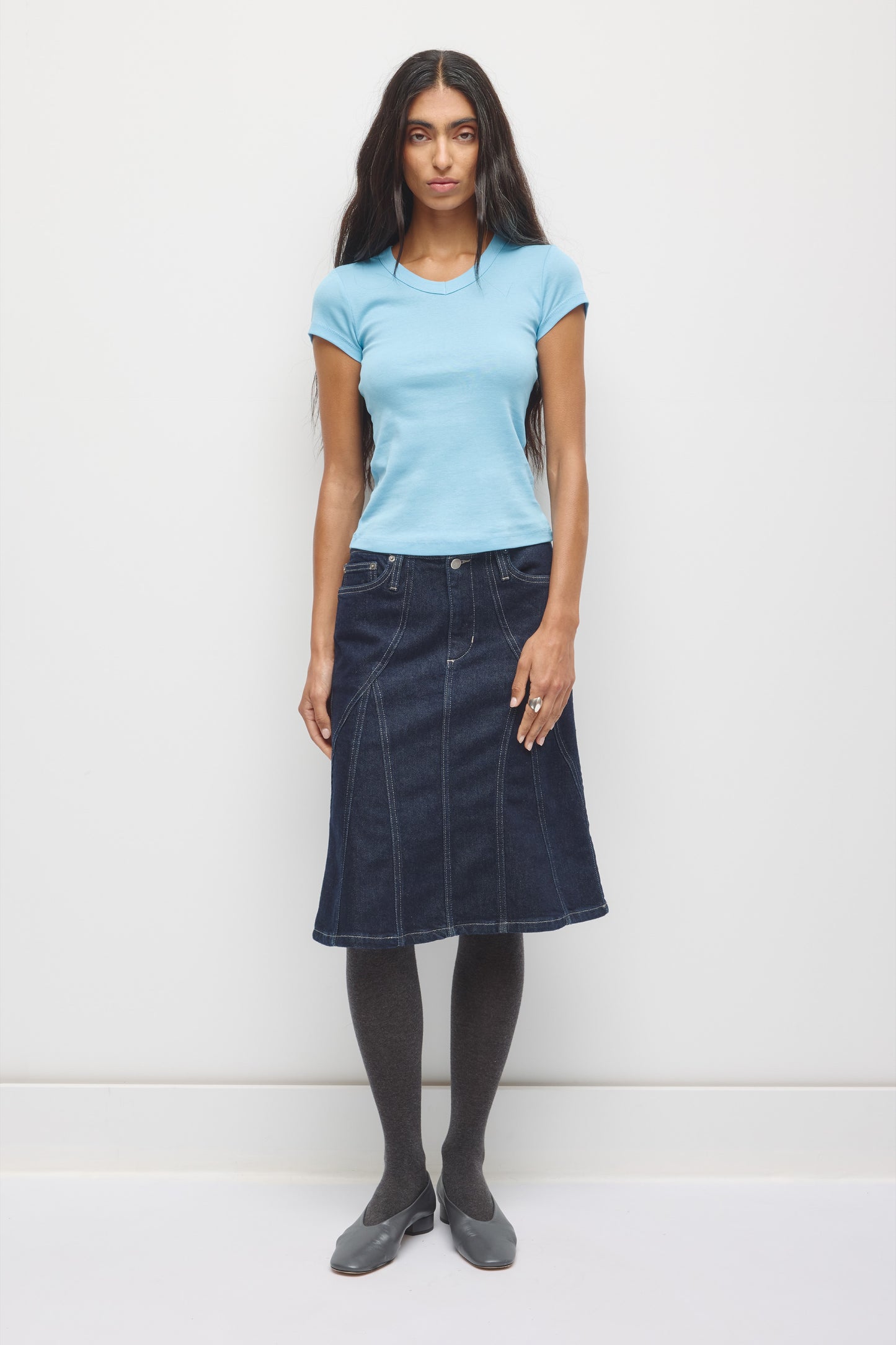 Women's High V-neck Tee in Azure