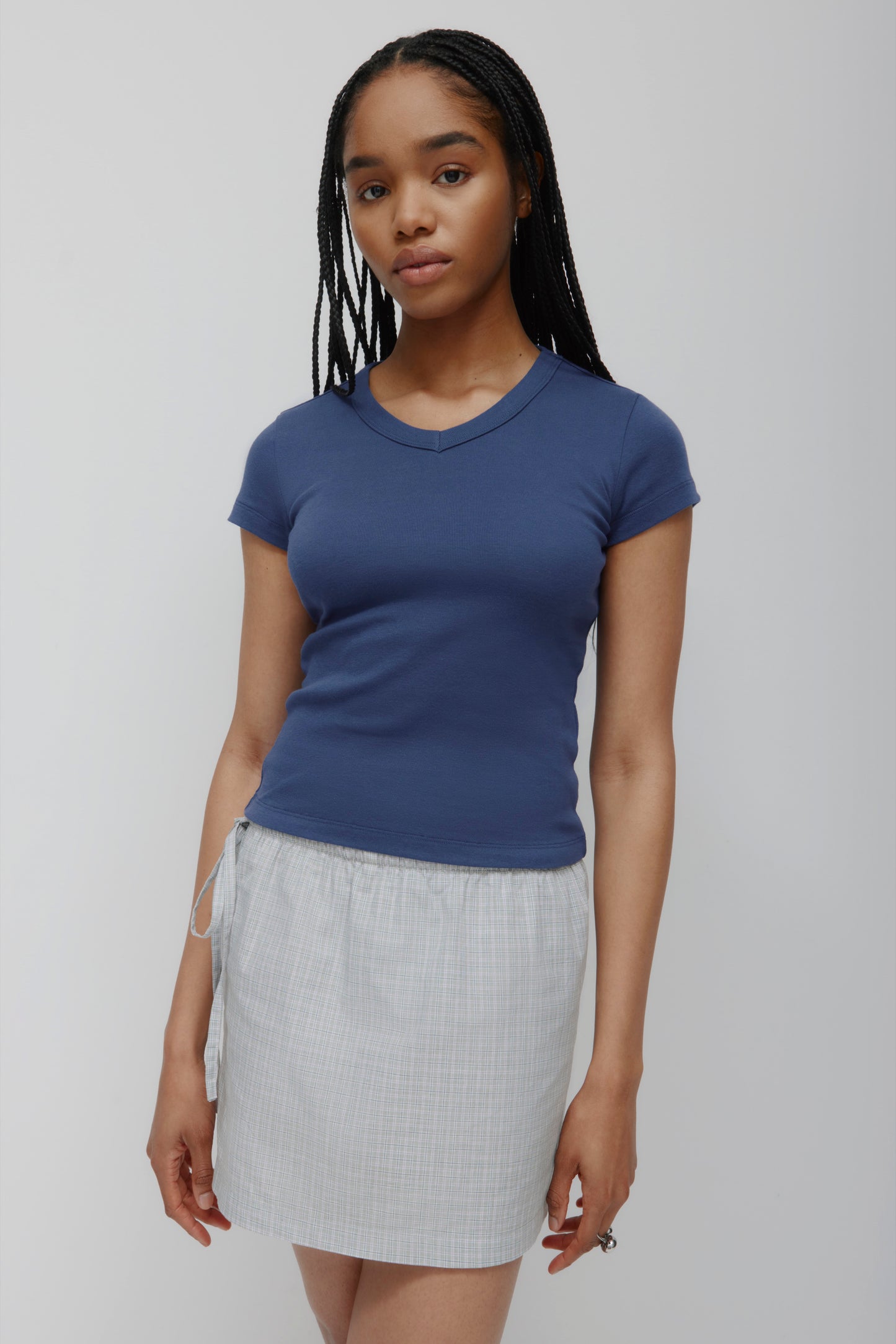 Women's High V-neck Tee in Dark Indigo