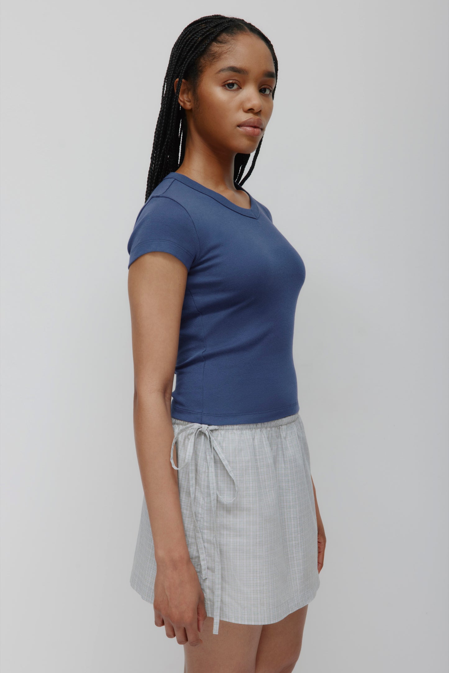 Women's High V-neck Tee in Dark Indigo