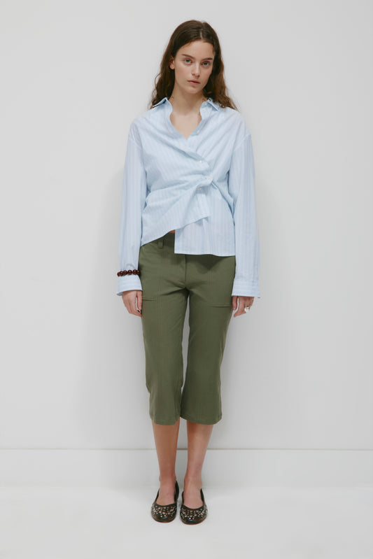 Women's Linen Capri in Dusty Olive