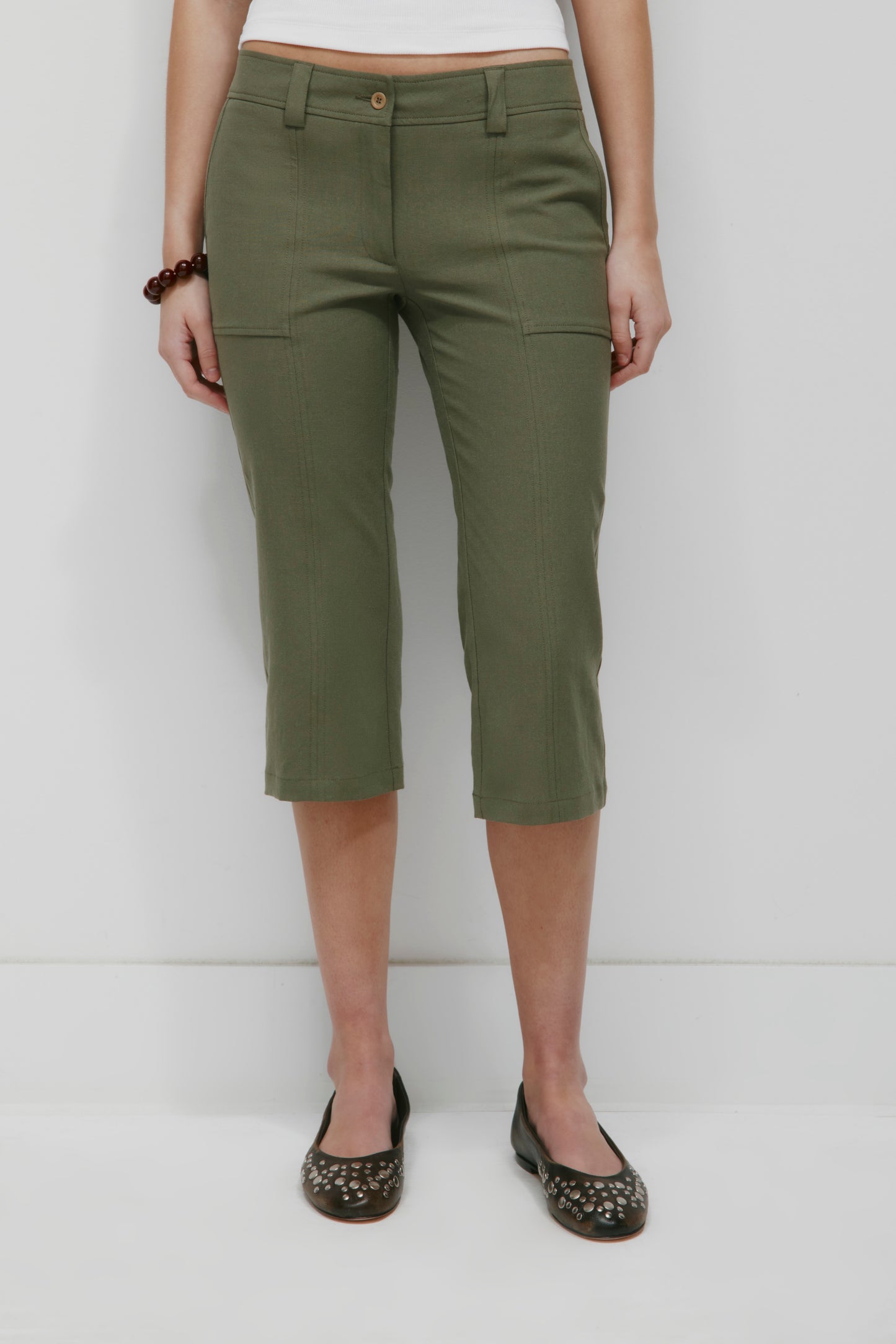 Women's Linen Capri in Dusty Olive