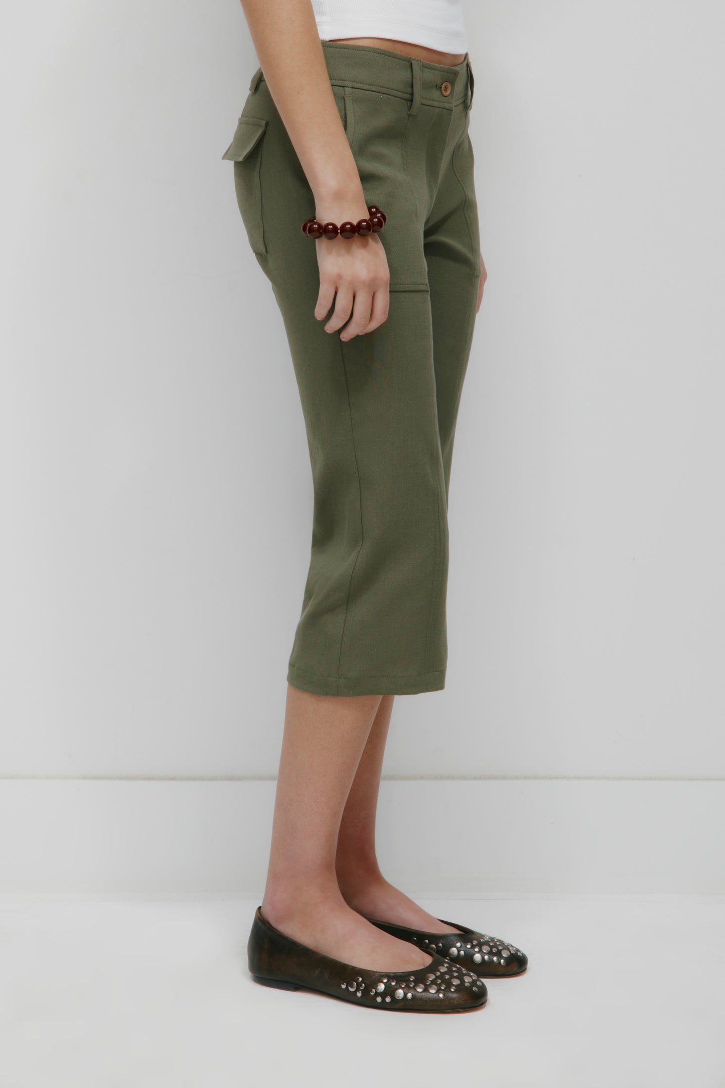 Women's Linen Capri in Dusty Olive