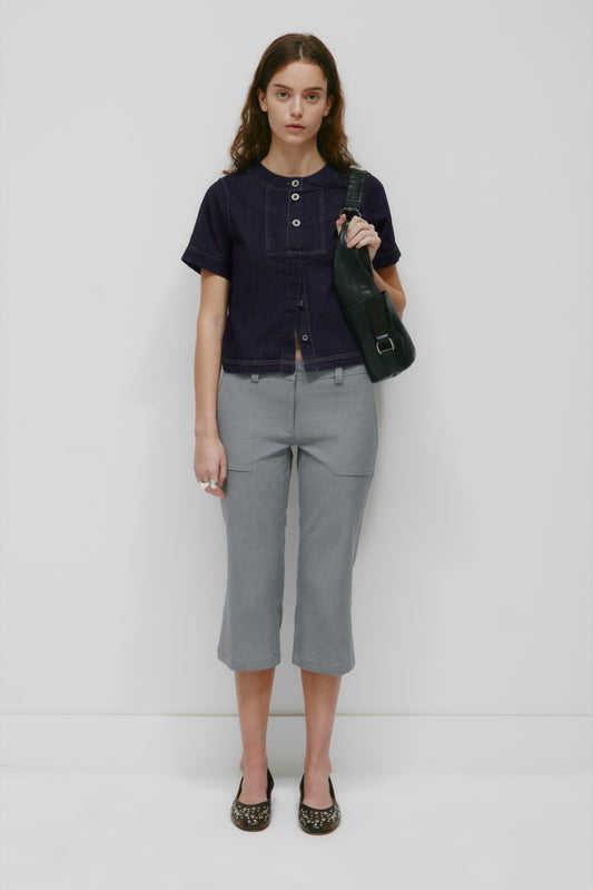 Women's Linen Capri in Medium Grey