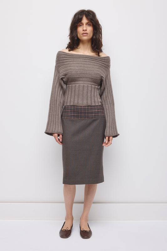Women's Maryam Patchwork Skirt in Charcoal/Taupe Check