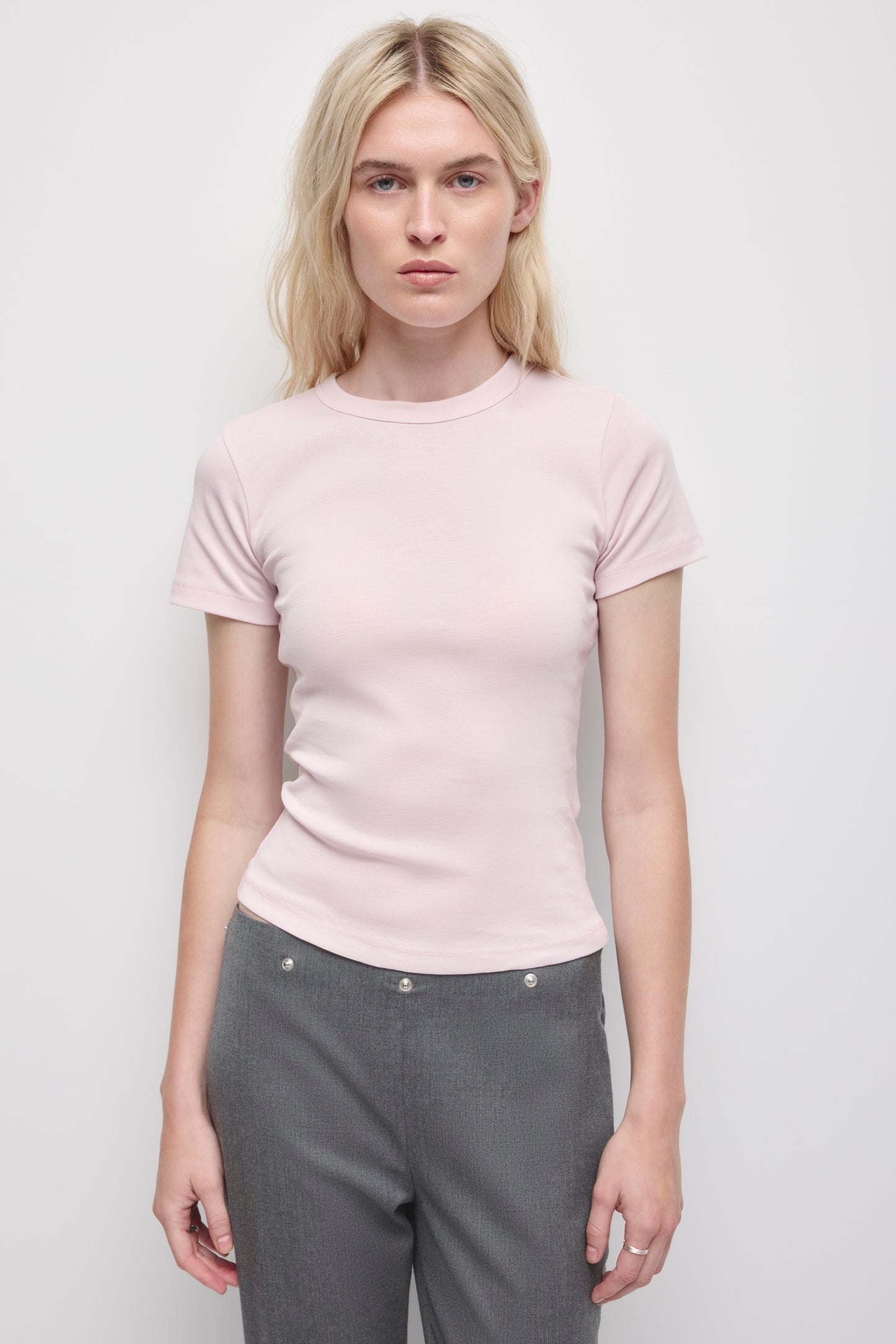 Women's Micro Rib Tee  in Barely Pink