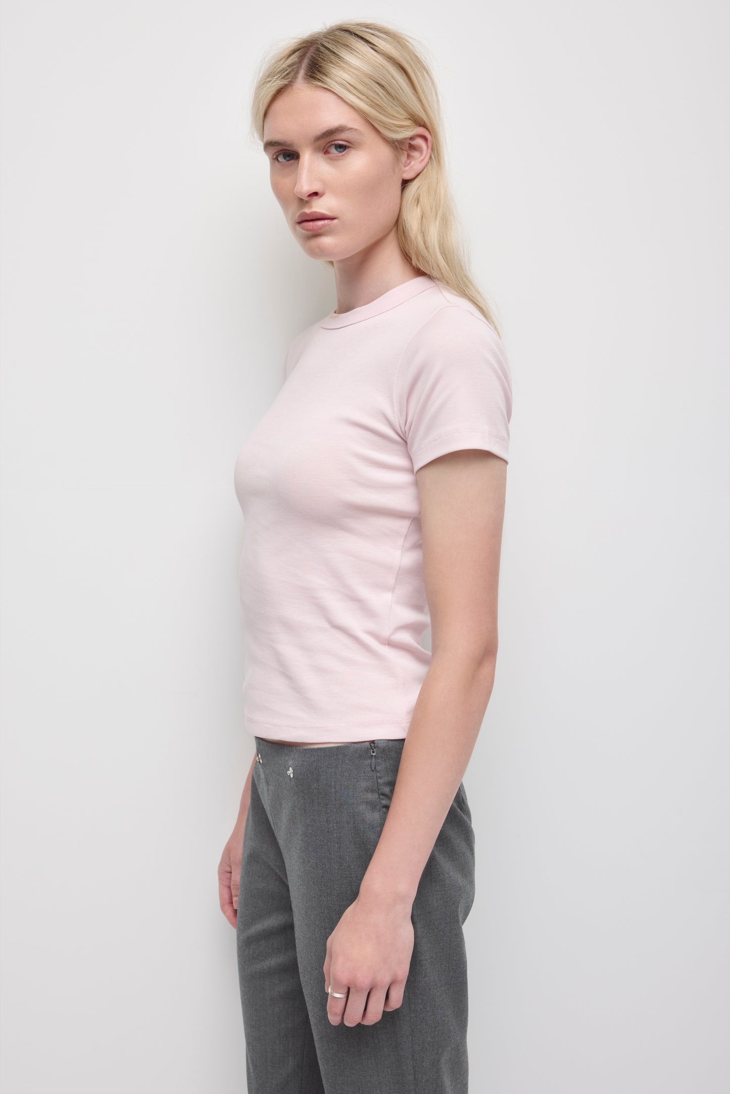 Women's Micro Rib Tee  in Barely Pink