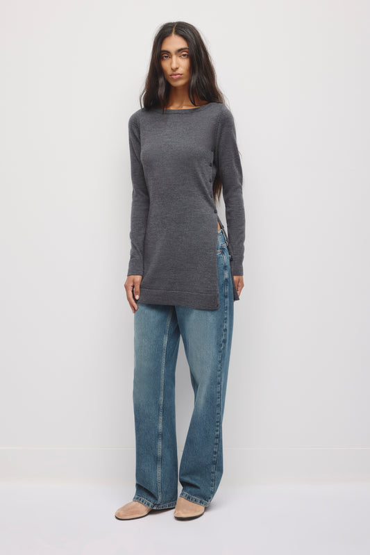 Women's Mona Merino Button Tunic in Charcoal Melange