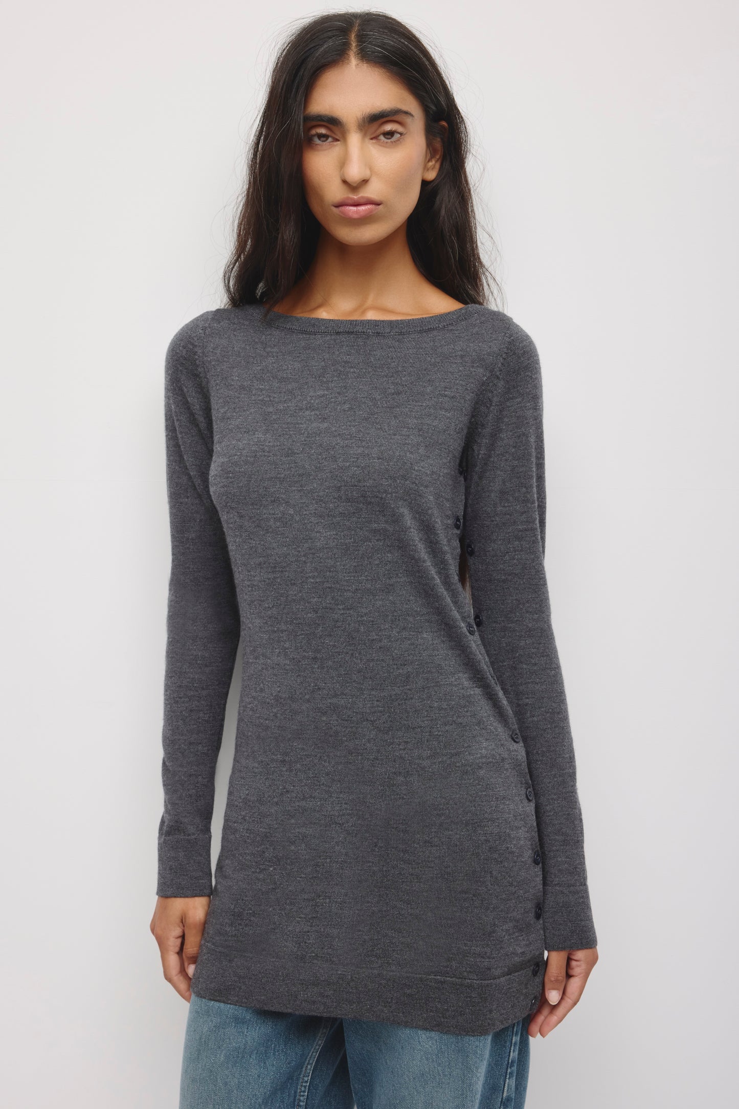 Women's Mona Merino Button Tunic in Charcoal Melange