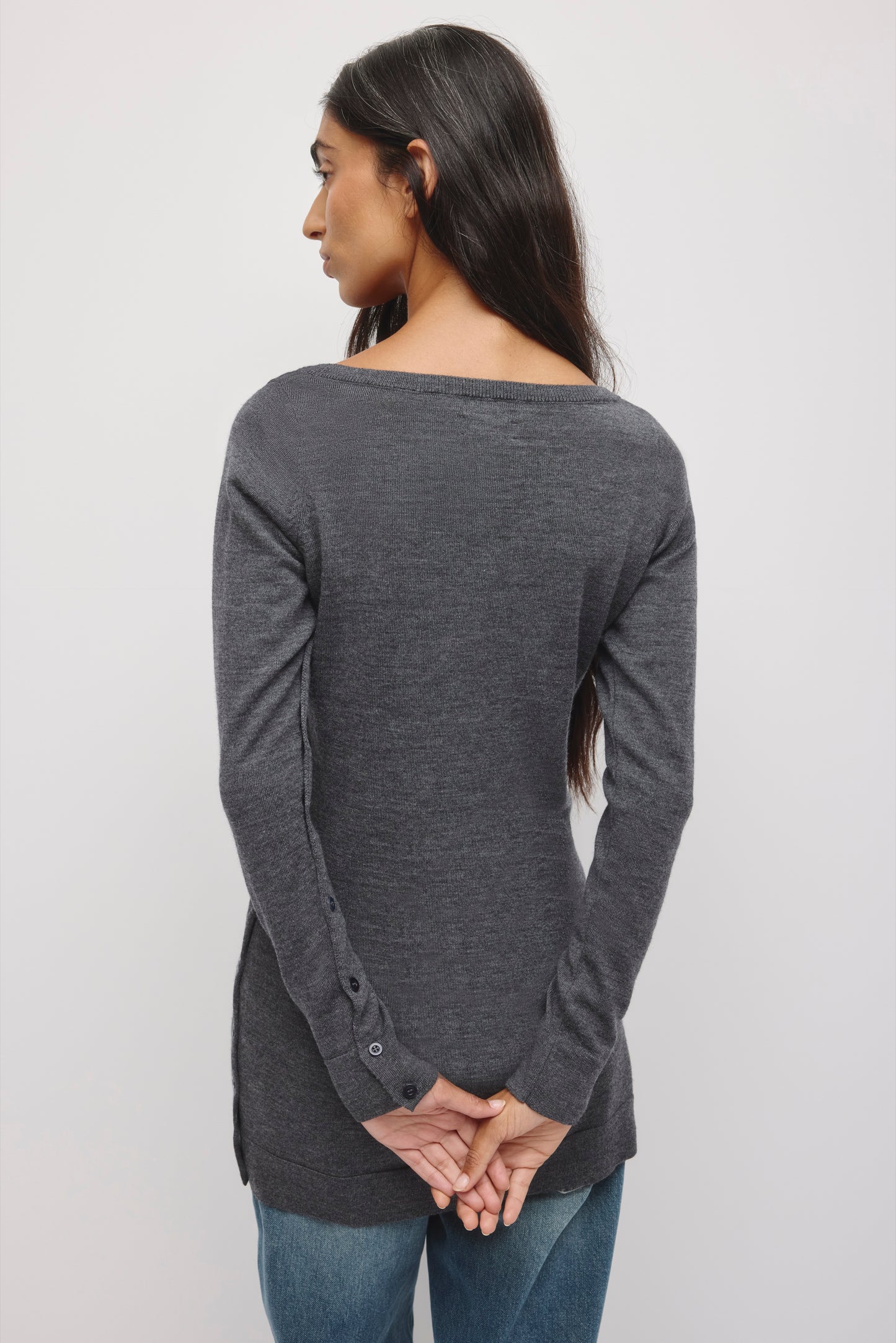 Women's Mona Merino Button Tunic in Charcoal Melange