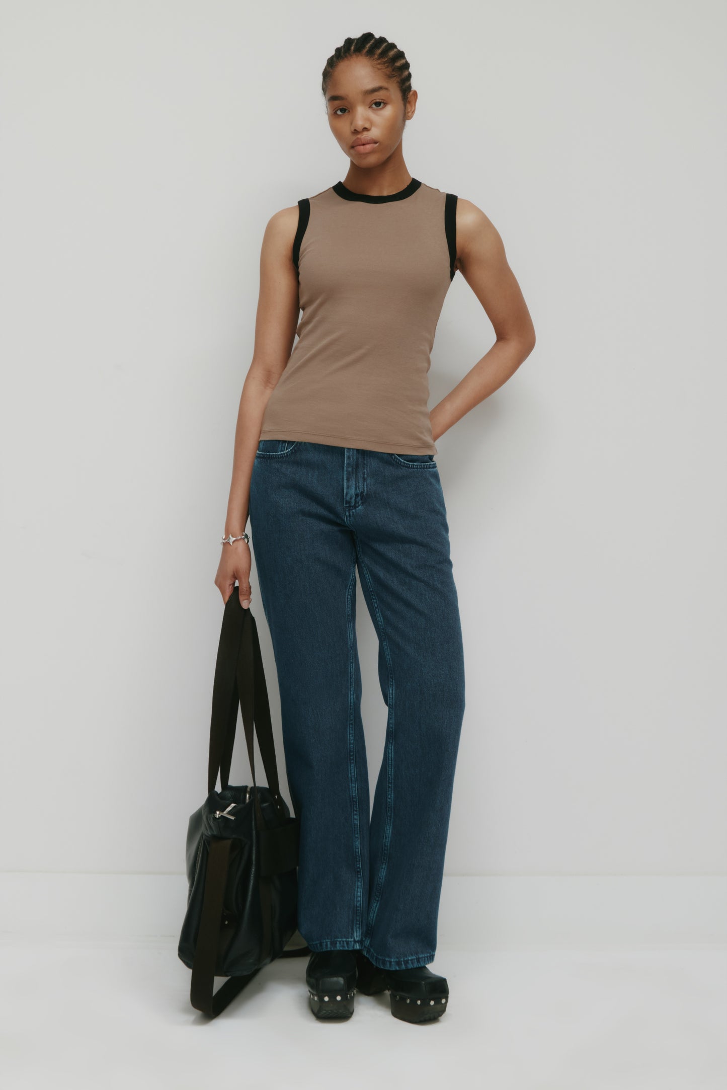 Women's Muscle Tank in Taupe/Black
