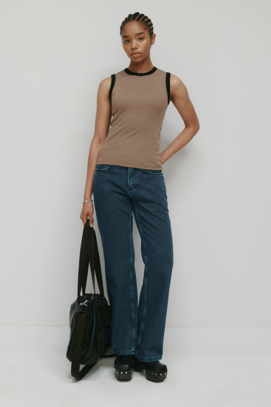 Women's Muscle Tank in Taupe/Black