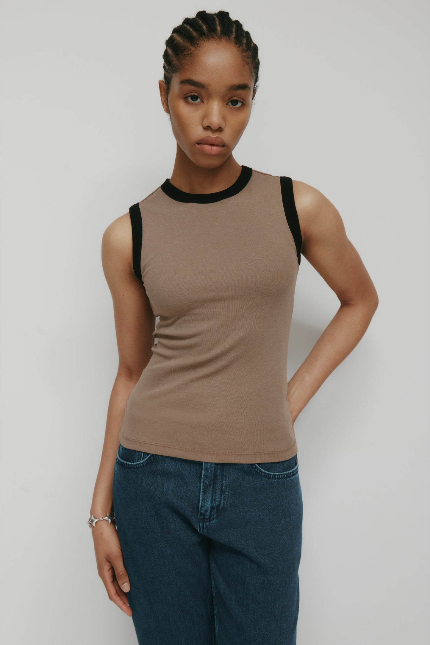 Women's Muscle Tank in Taupe/Black