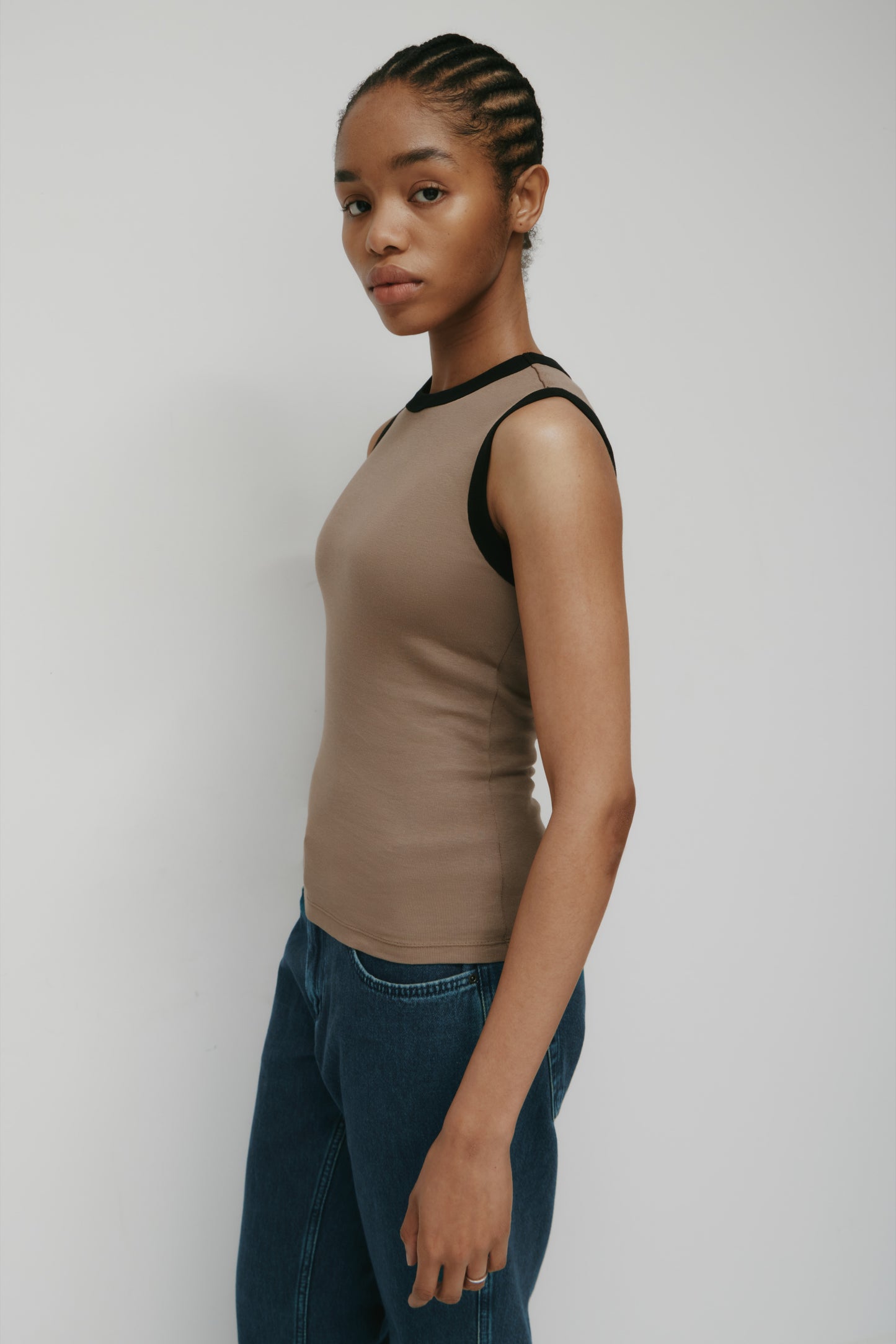 Women's Muscle Tank in Taupe/Black