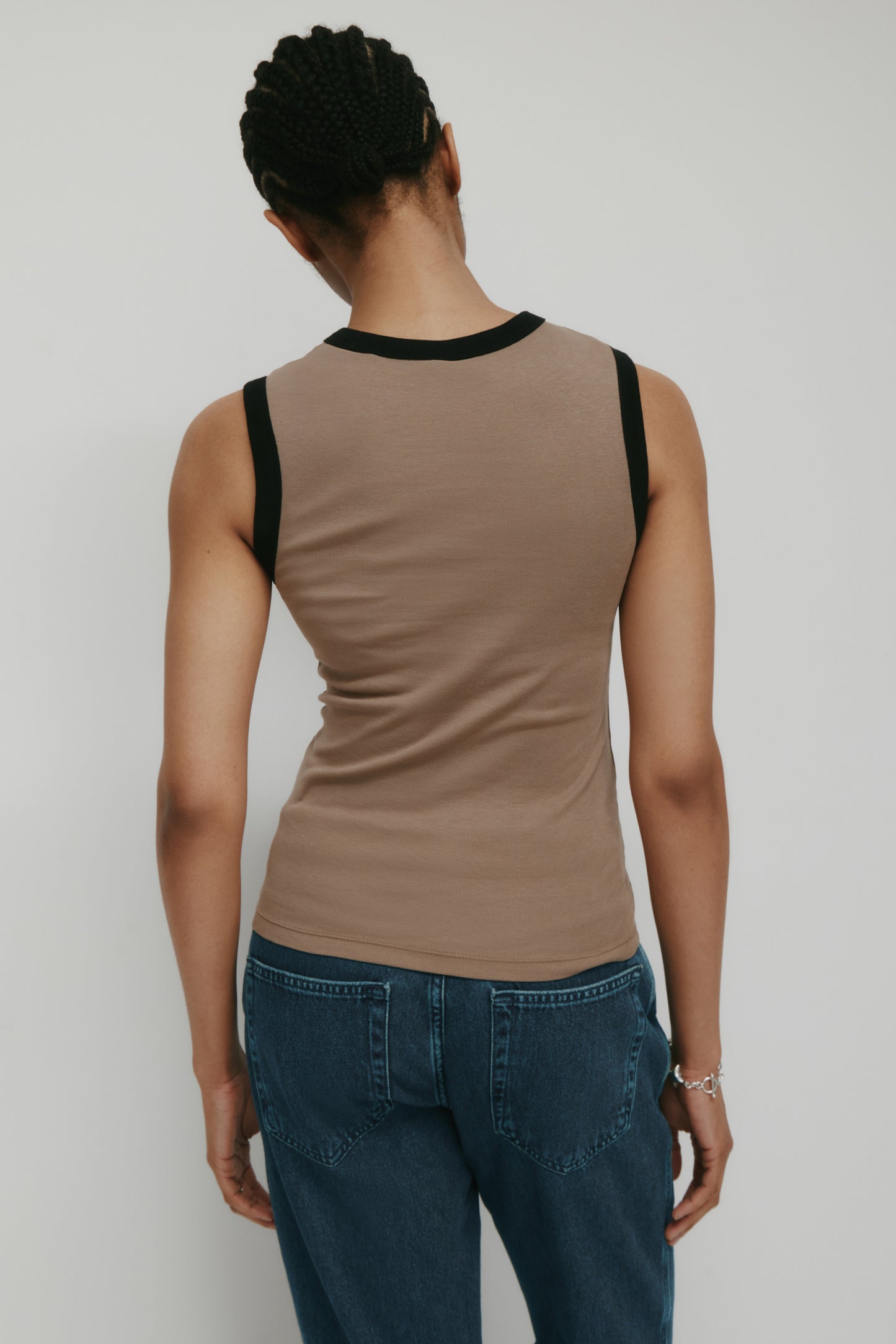 Women's Muscle Tank in Taupe/Black