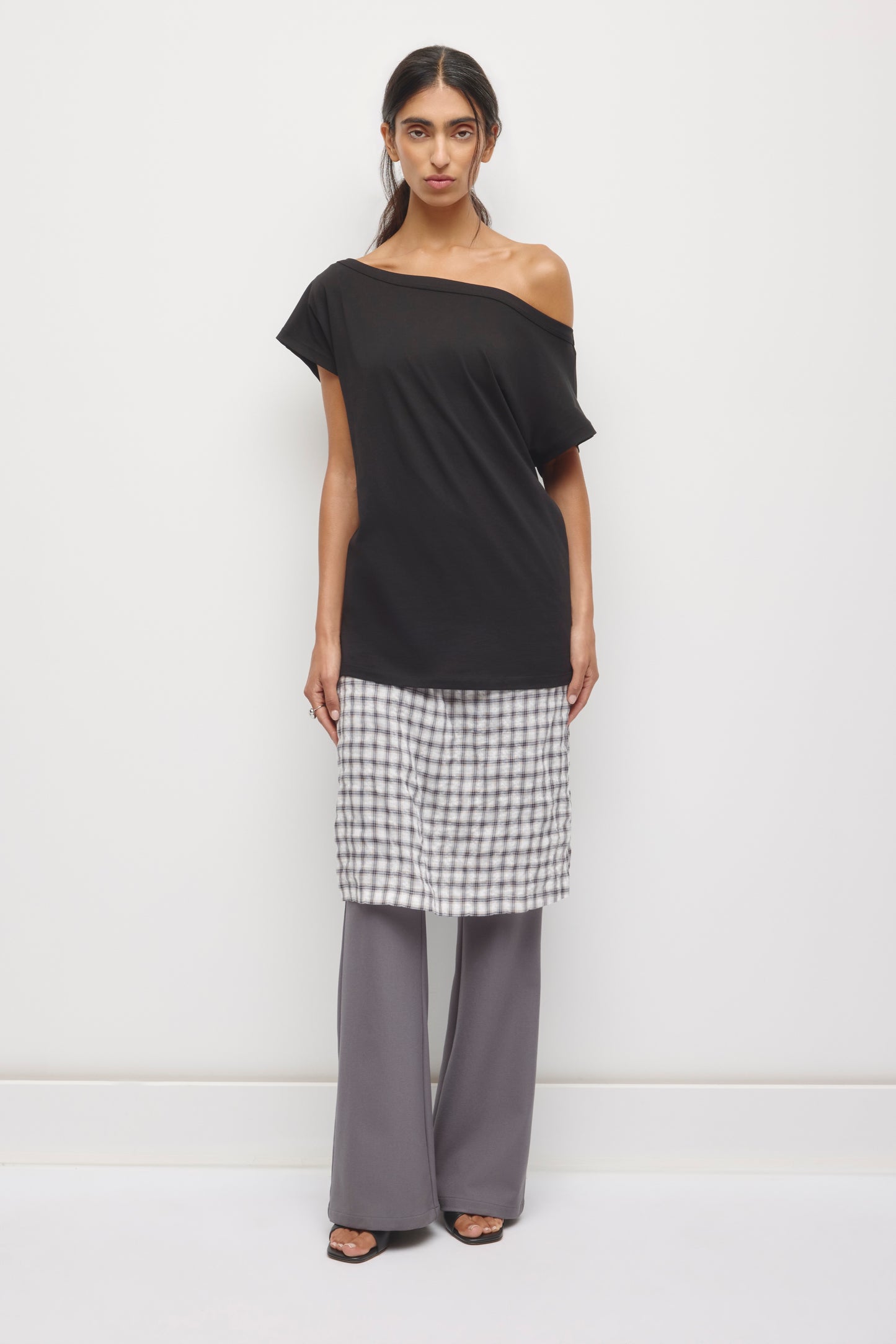 Women's Off Shoulder Draped Tunic in Black