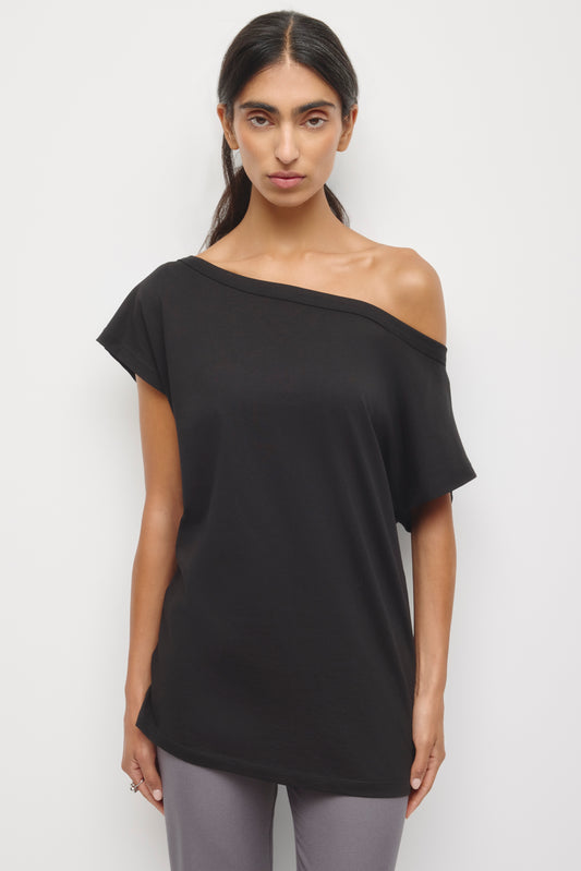 Women's Off Shoulder Draped Tunic in Black