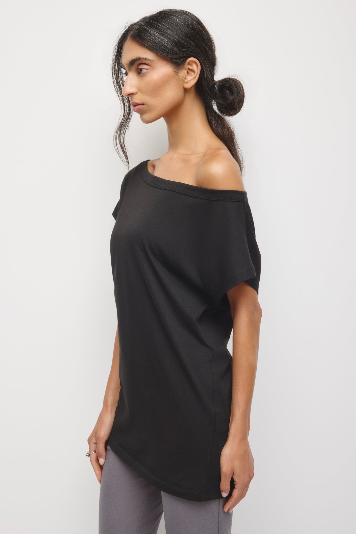 Women's Off Shoulder Draped Tunic in Black