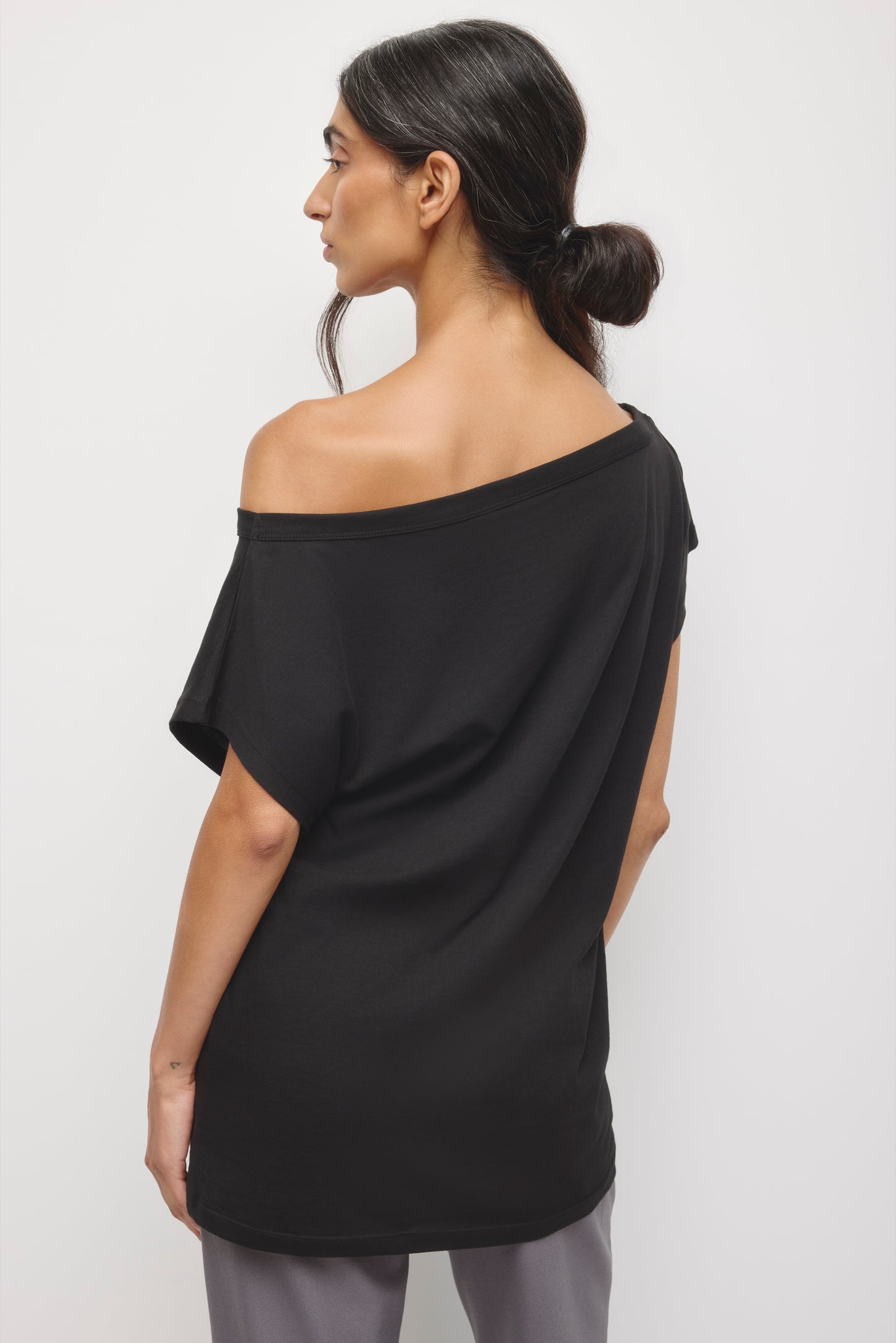 Women's Off Shoulder Draped Tunic in Black