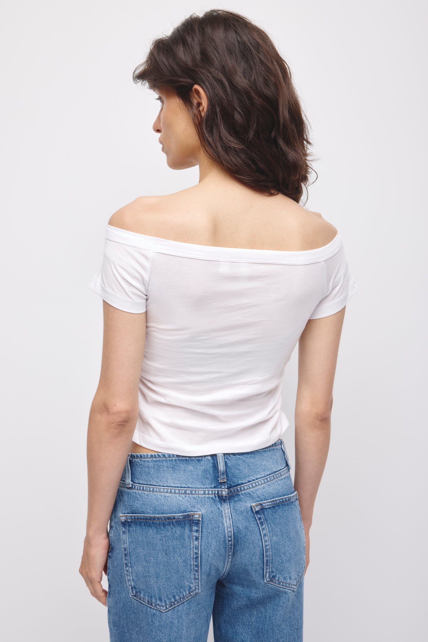 Women's Off Shoulder Ruched Tee in White