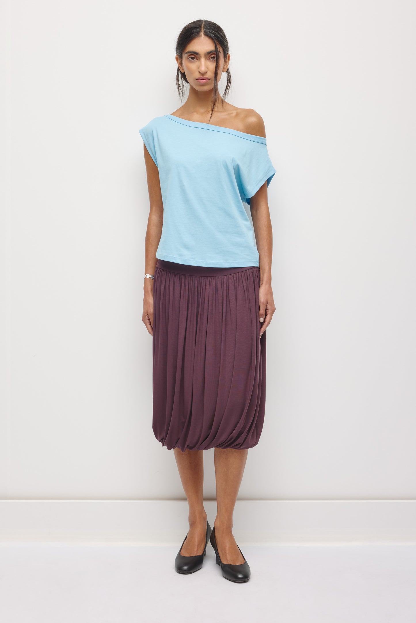Women's Off Shoulder Tee in Azure