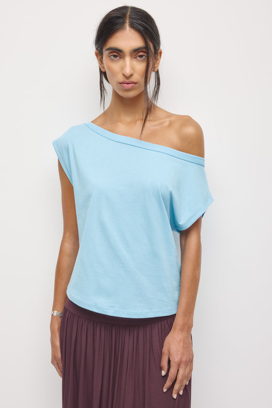 Women's Off Shoulder Tee in Azure