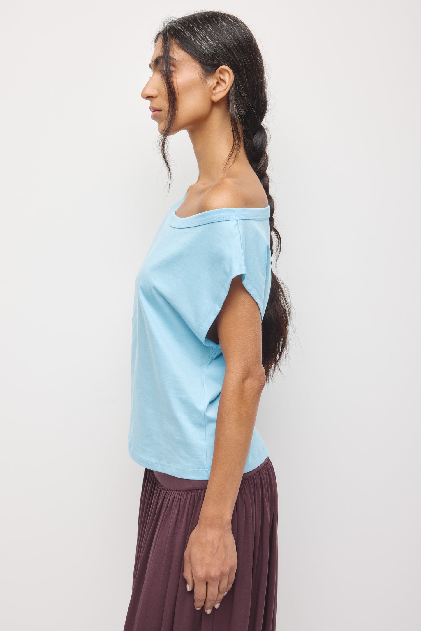 Women's Off Shoulder Tee in Azure