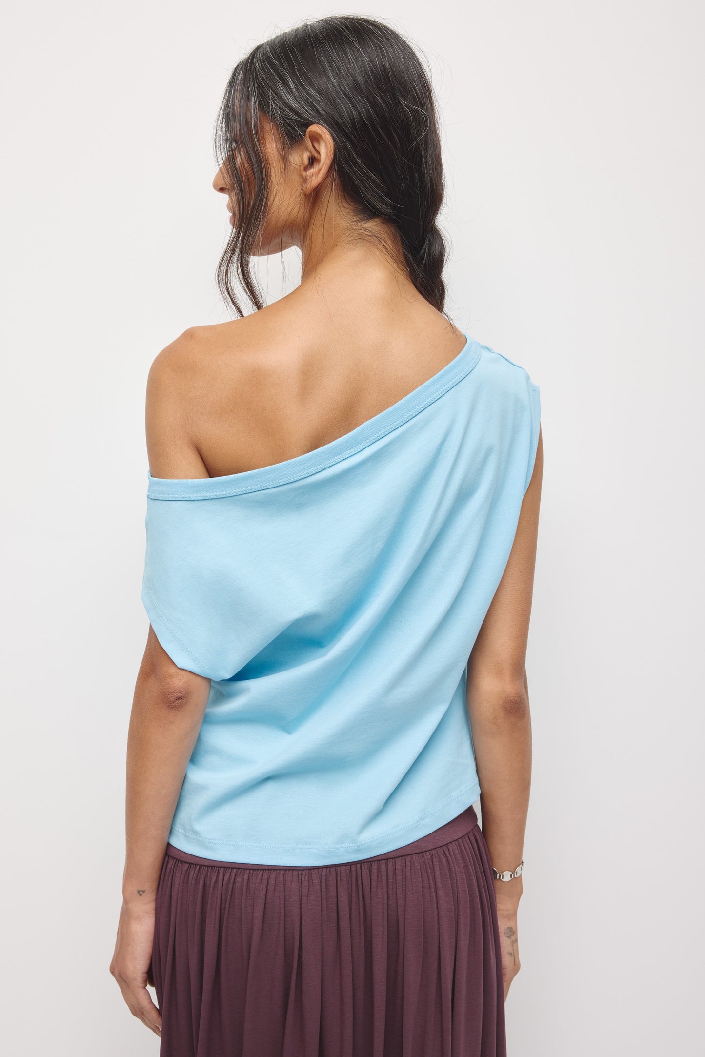 Women's Off Shoulder Tee in Azure