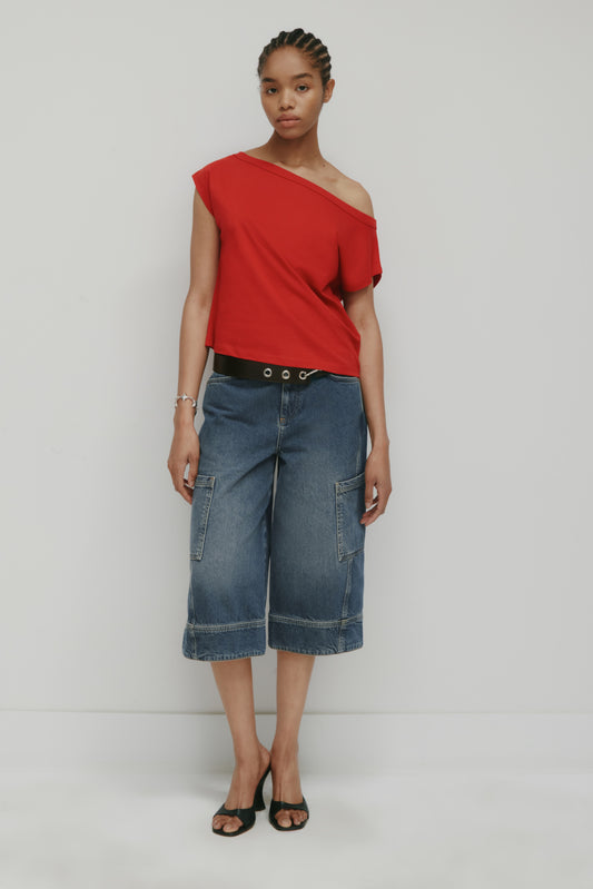 Women's Off Shoulder Tee in Salsa