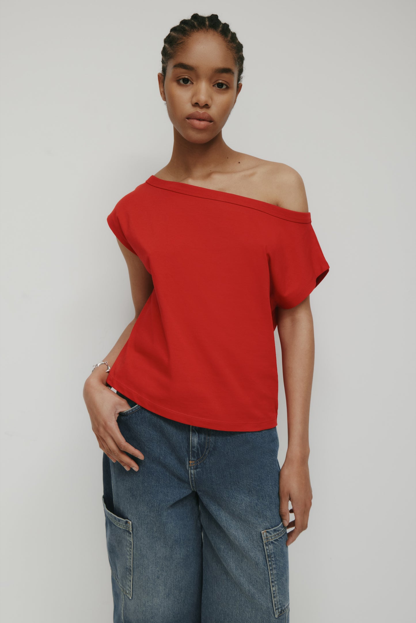 Women's Off Shoulder Tee in Salsa
