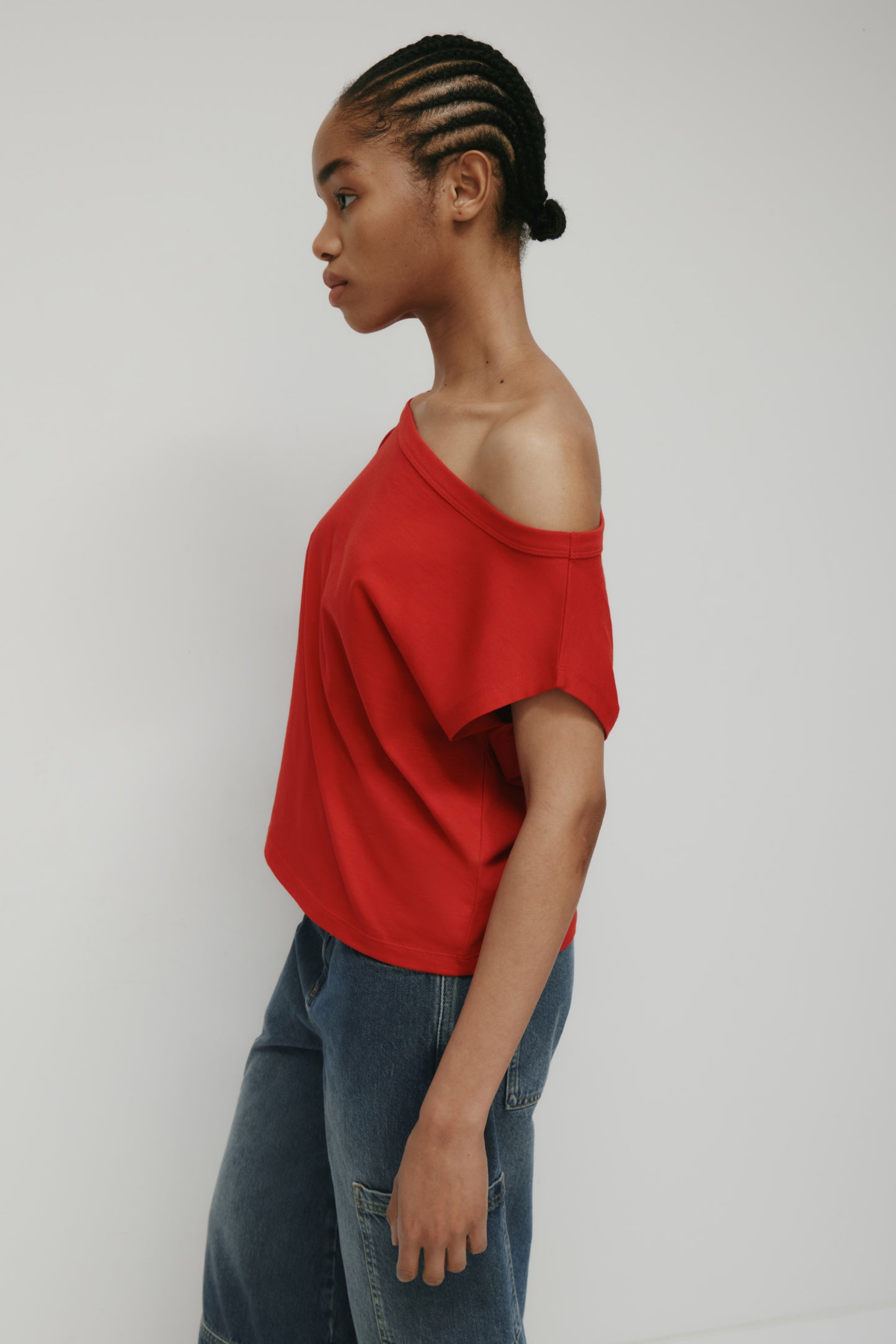 Women's Off Shoulder Tee in Salsa