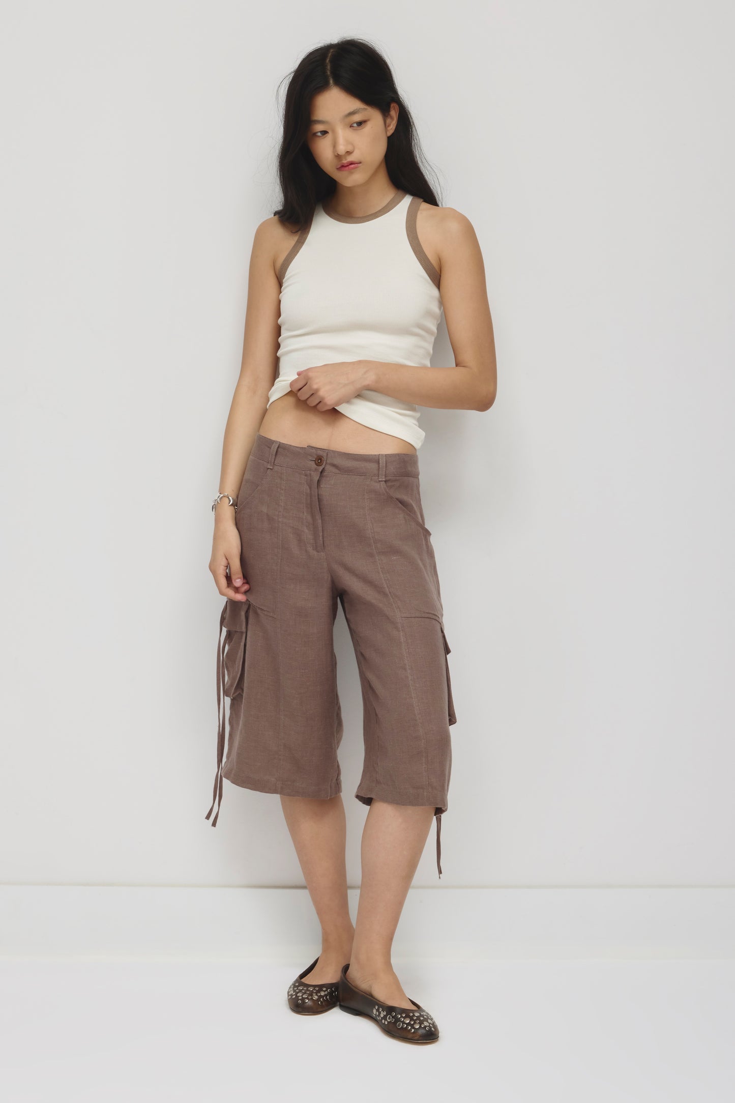Women's Racer Tank in Marshmallow/Taupe