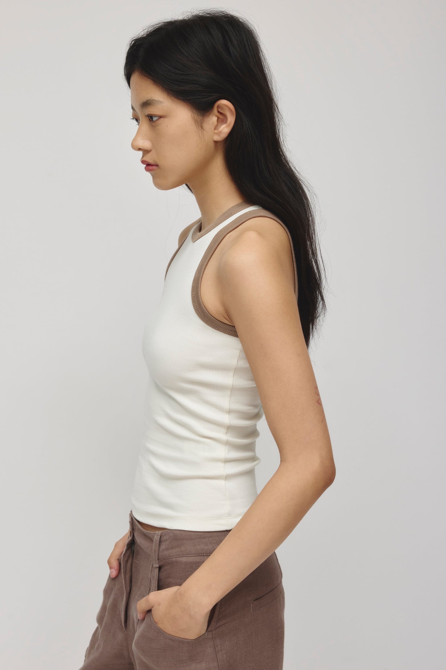 Women's Racer Tank in Marshmallow/Taupe