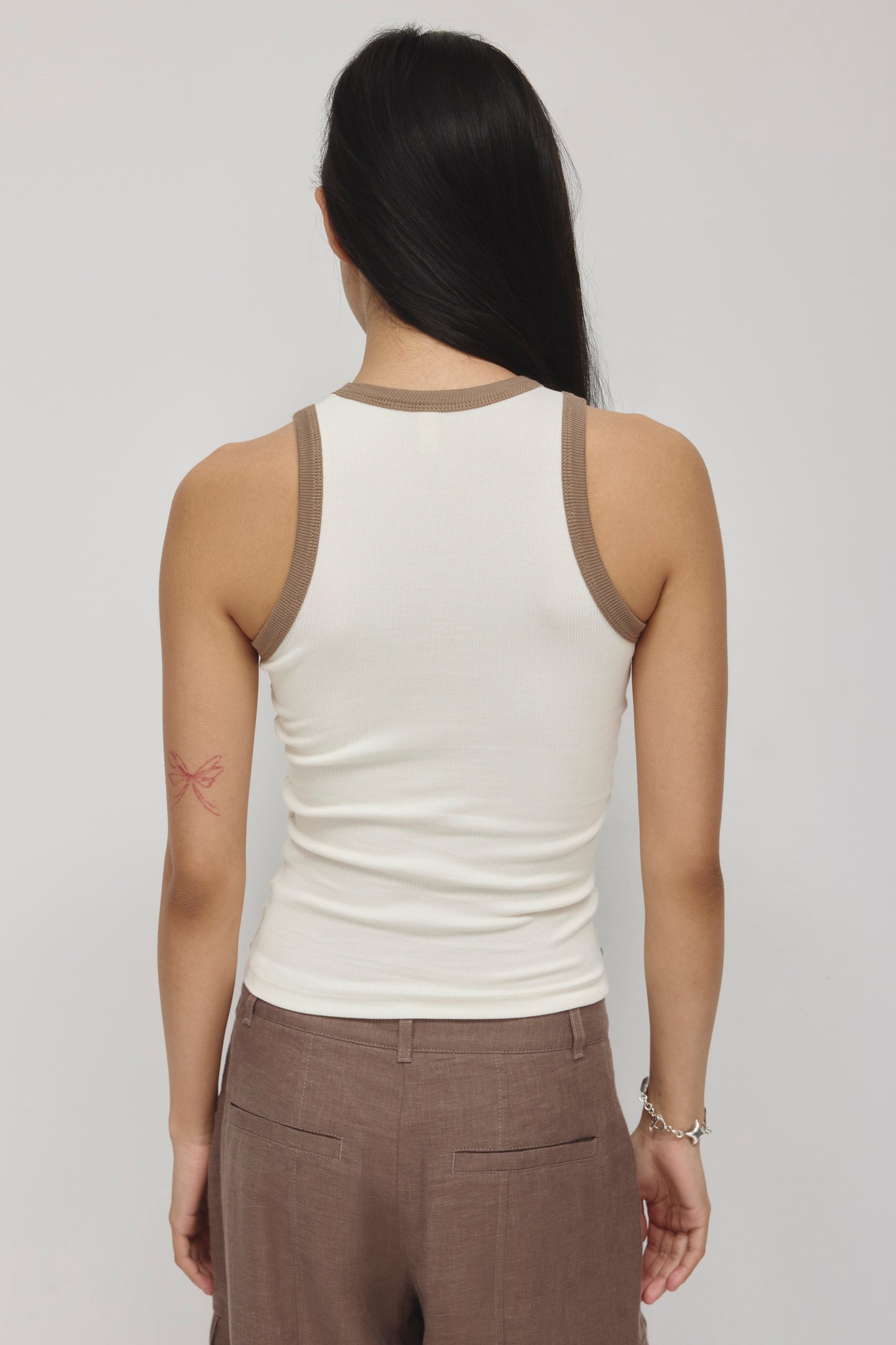Women's Racer Tank in Marshmallow/Taupe