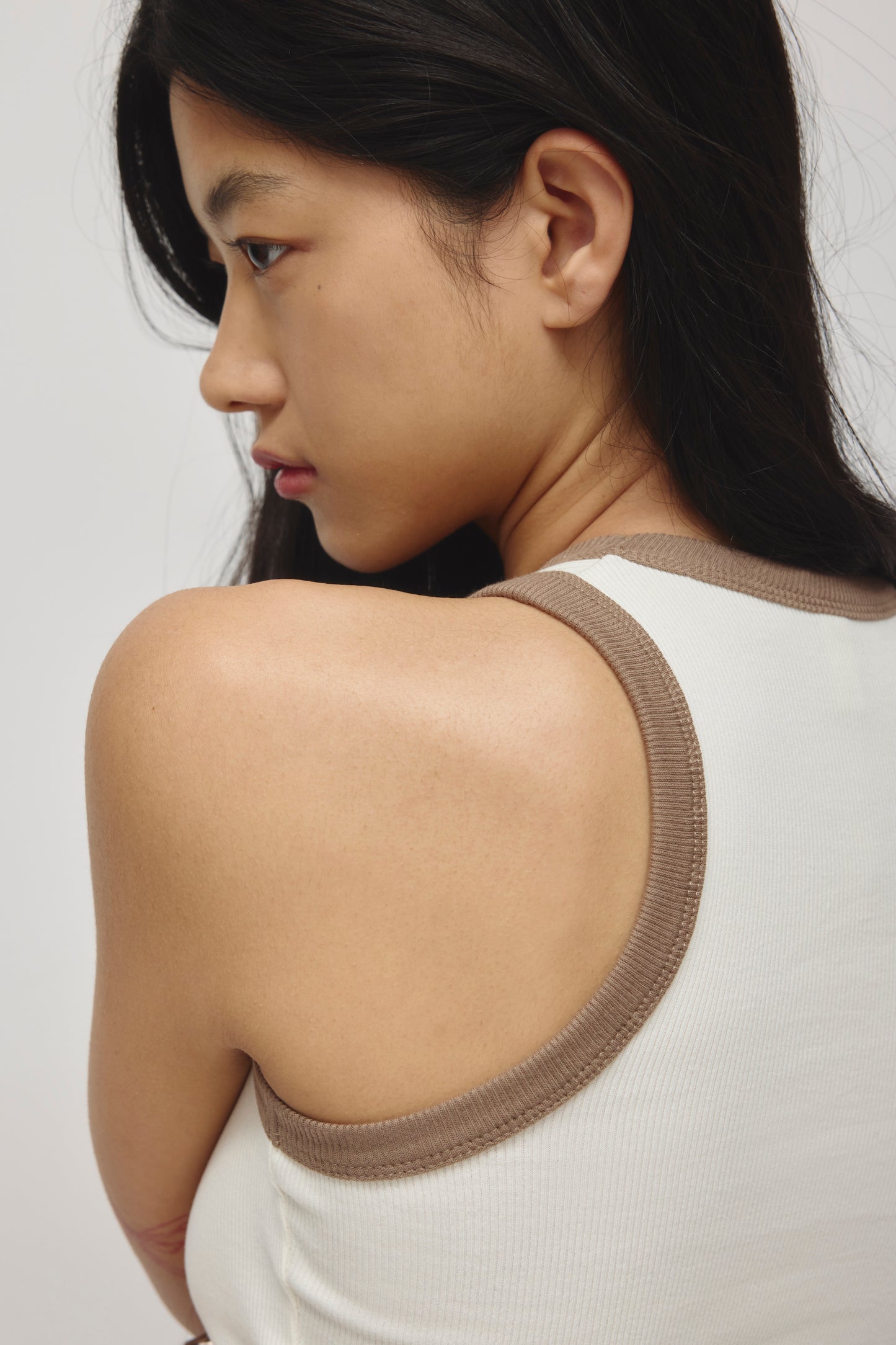 Women's Racer Tank in Marshmallow/Taupe