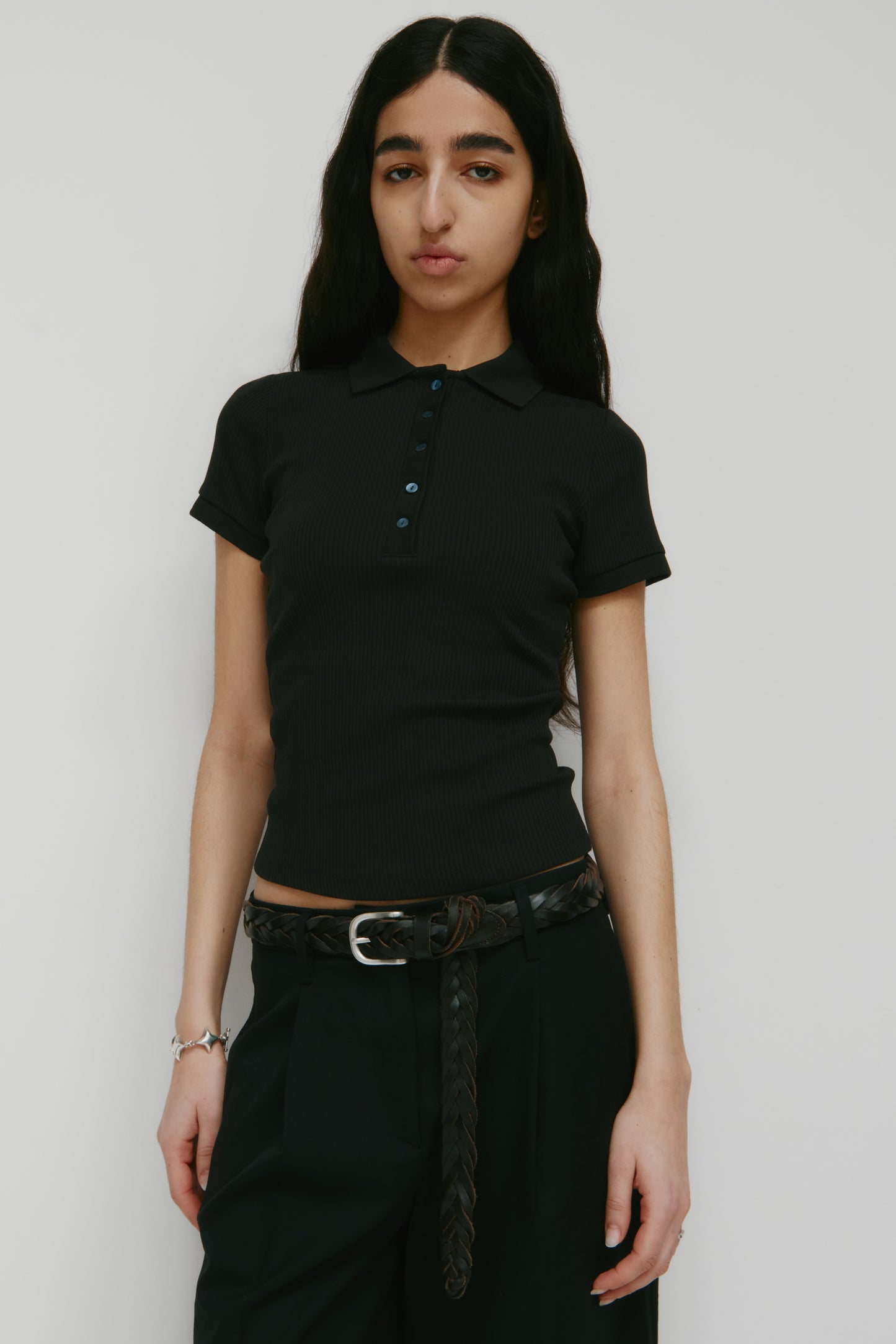 Women's Rib Polo in Black