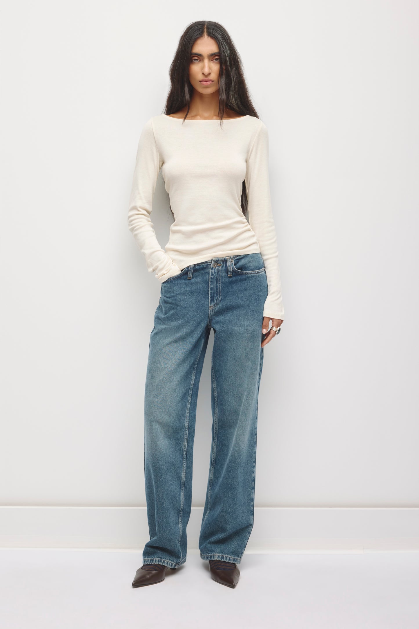 Women's Ruched Boatneck Top in Birch