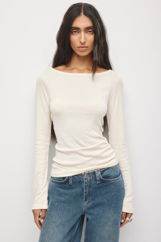 Women's Ruched Boatneck Top in Birch