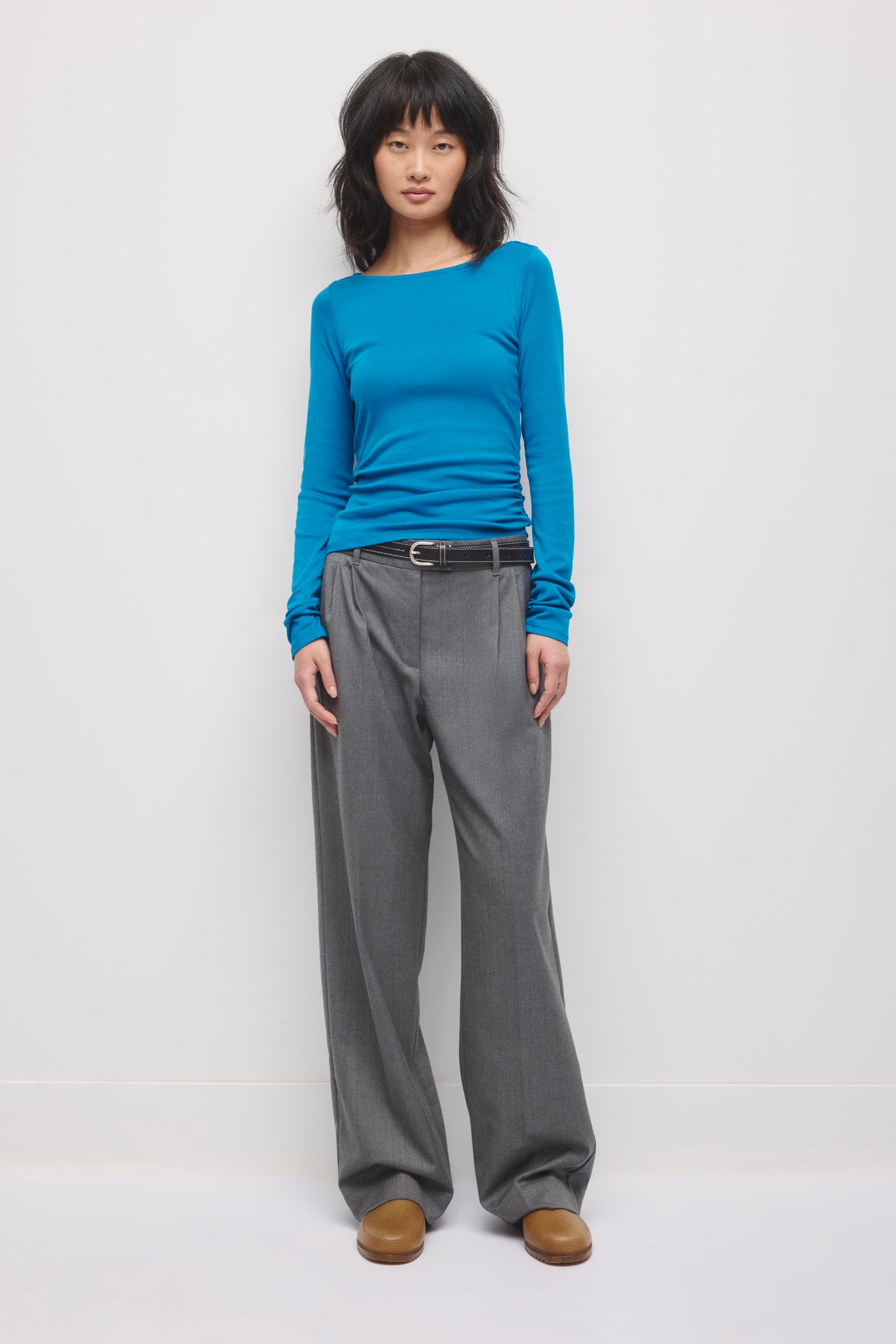 Women's Ruched Boatneck Top in Harbour
