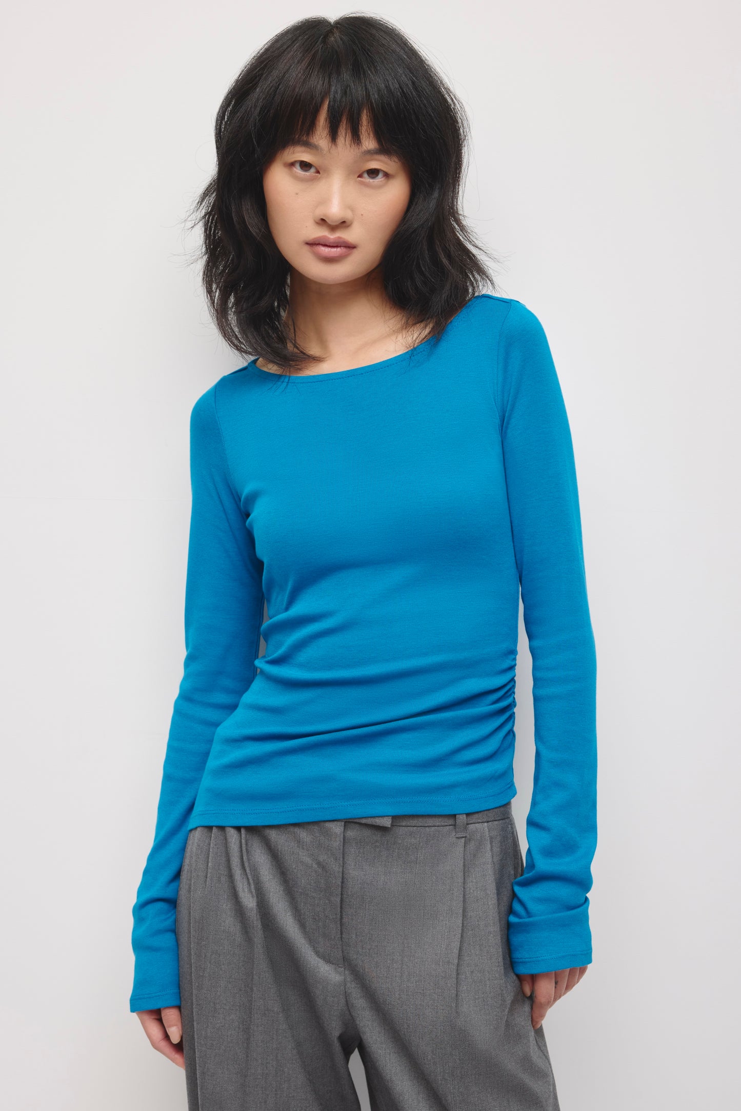 Women's Ruched Boatneck Top in Harbour