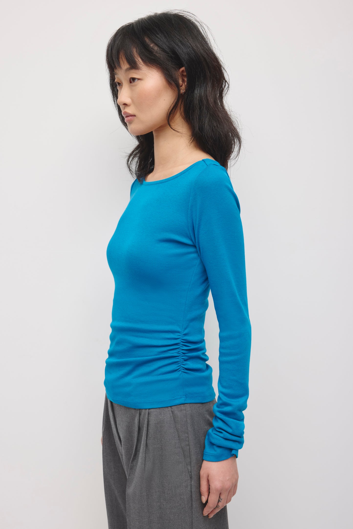Women's Ruched Boatneck Top in Harbour