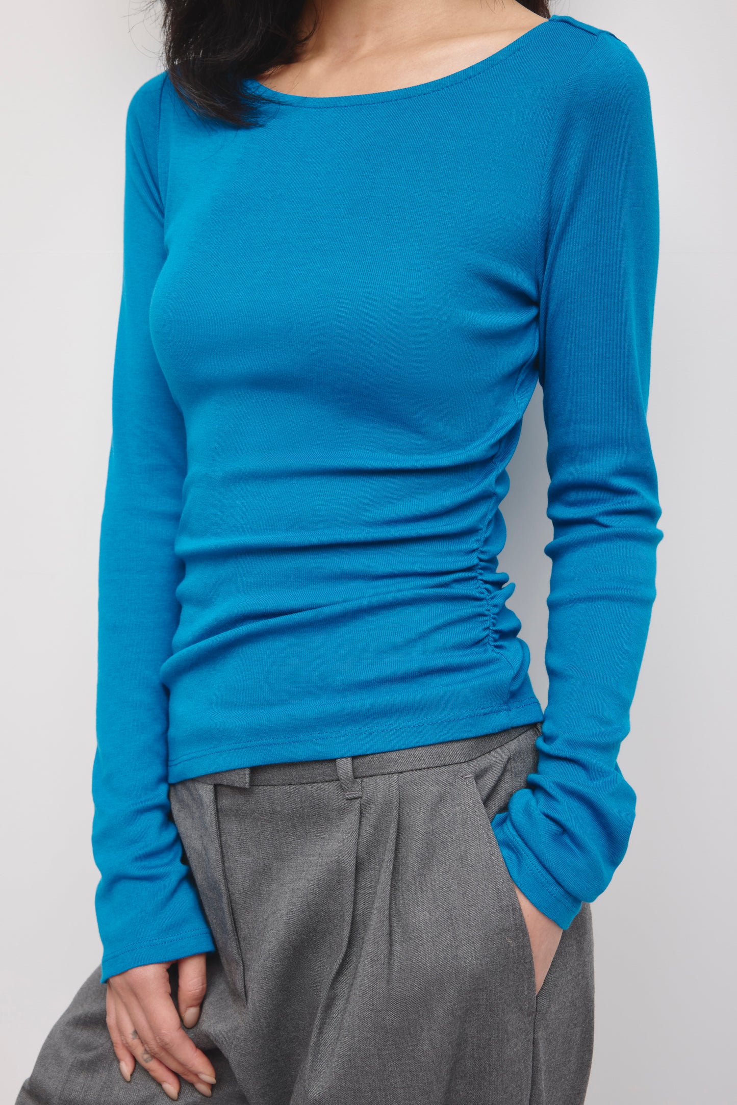 Women's Ruched Boatneck Top in Harbour