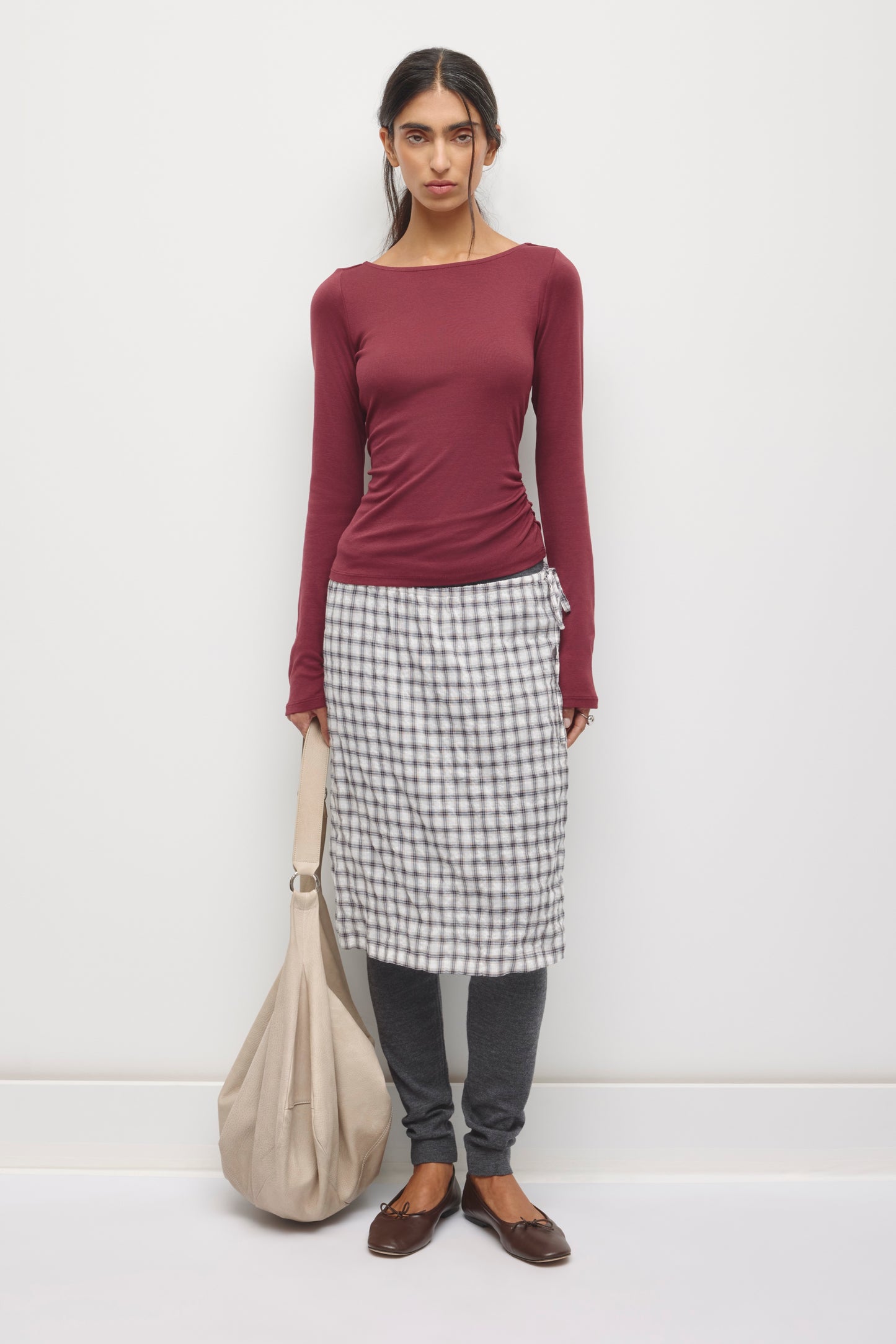 Women's Ruched Boatneck Top in Tawny Port