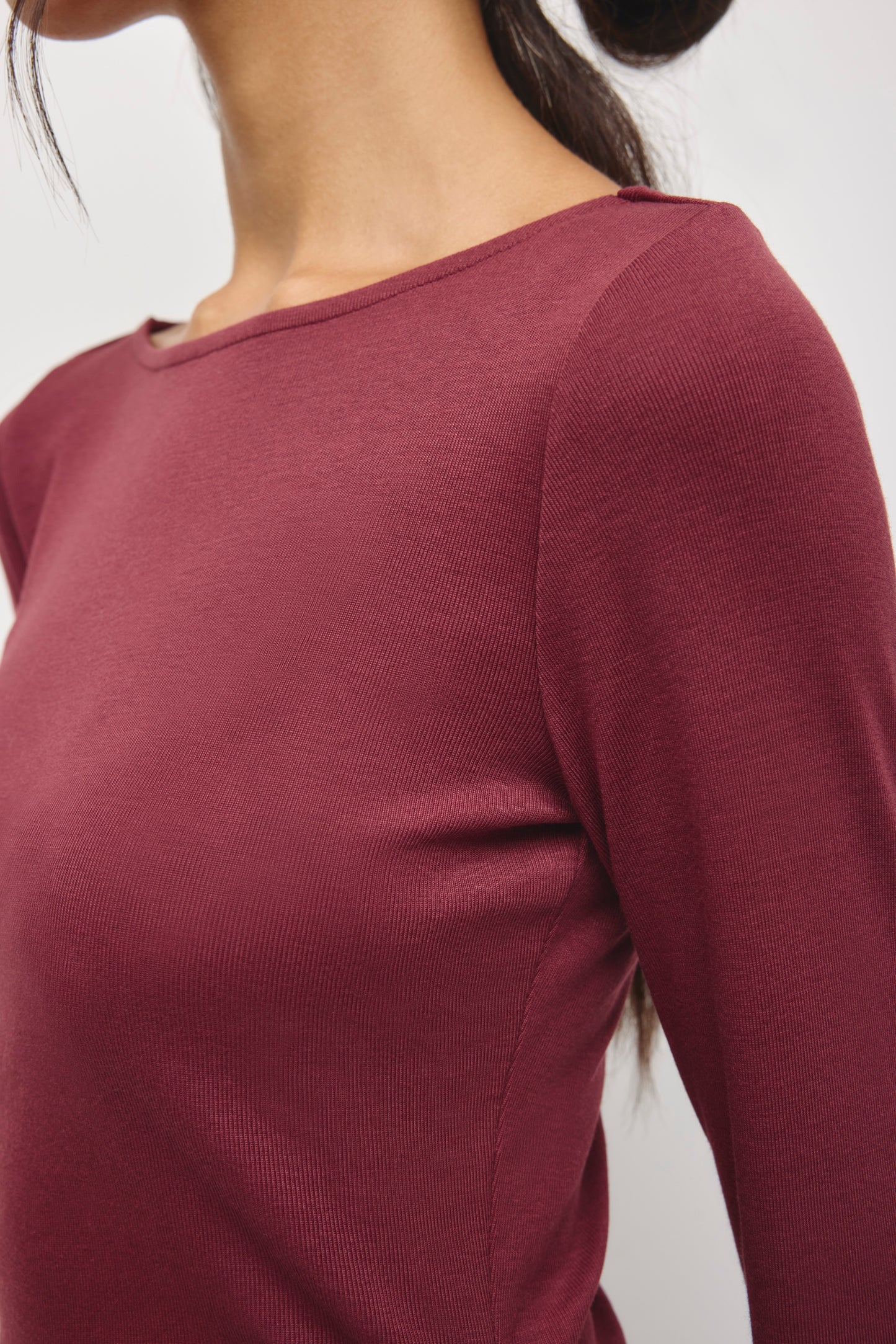 Women's Ruched Boatneck Top in Tawny Port