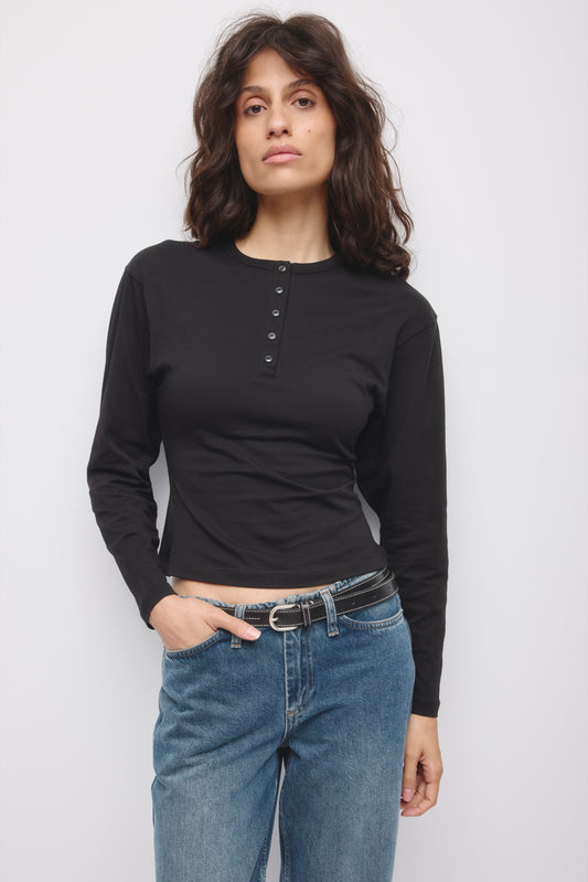 Women's Shaped Henley Longsleeve in Black