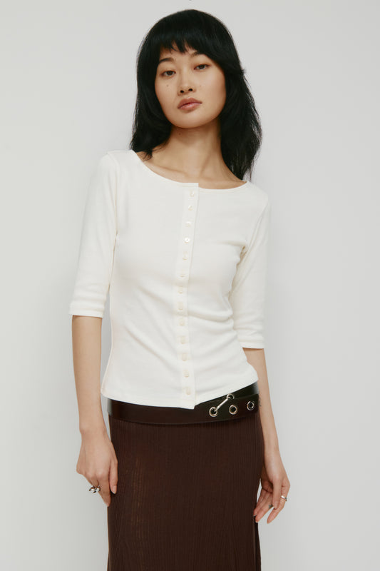 Women's Shortsleeve Cardigan in Marshmallow