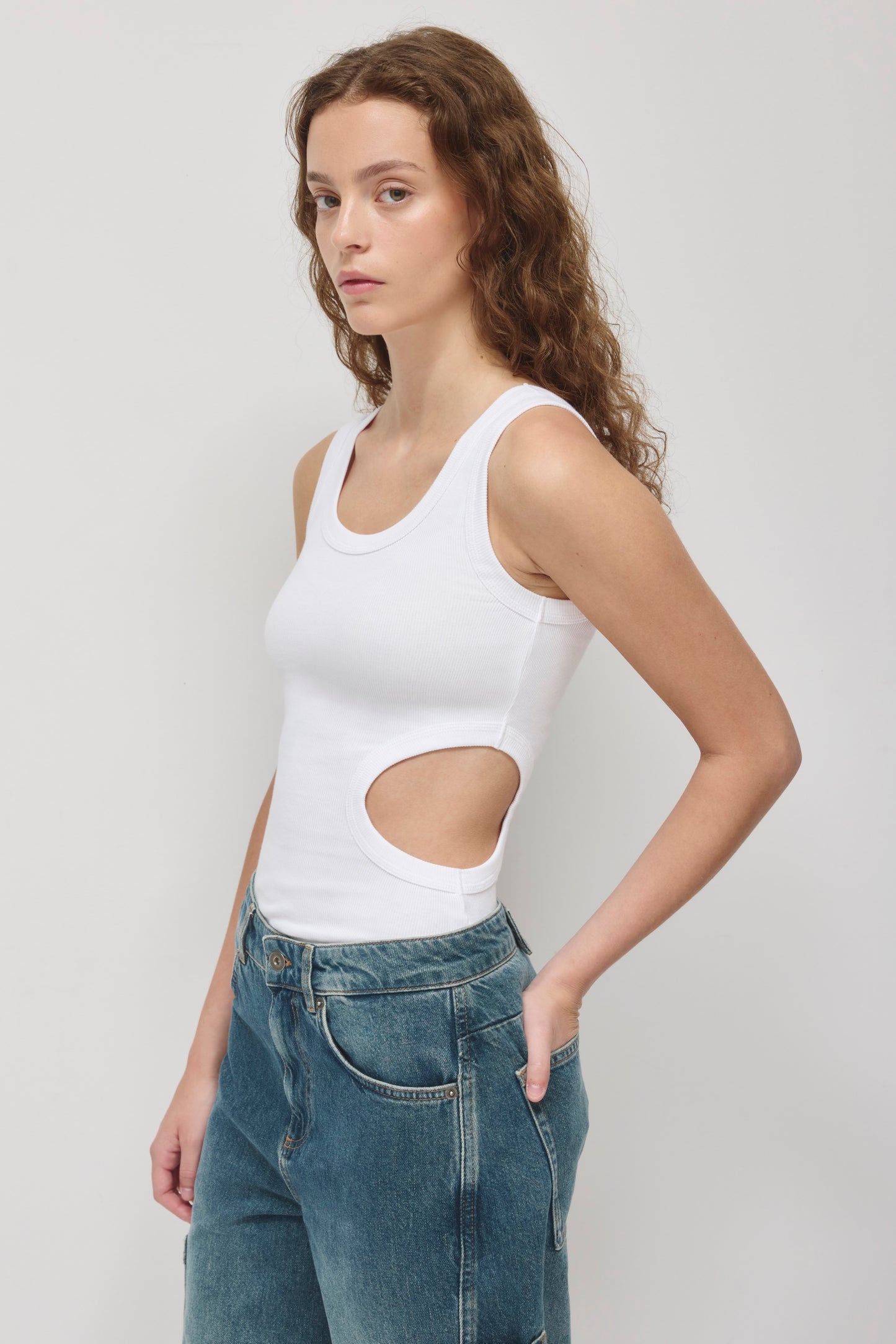 Women's Side Cutout Tank in White